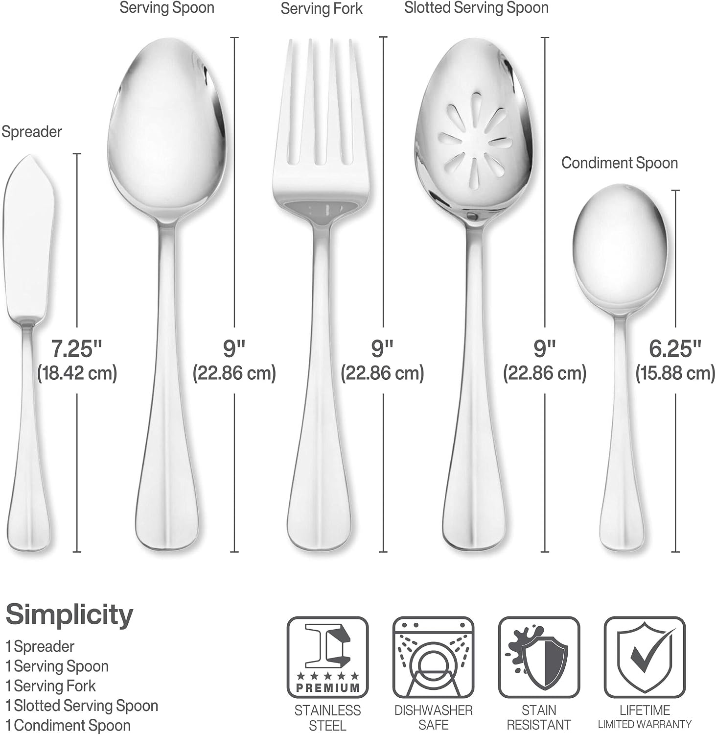 Pfaltzgraff Frost 53-Piece Flatware Set, 18/0 Stainless Steel Silverware Set for 8 with Steak Knives, Serving Pieces, Dishwasher Safe