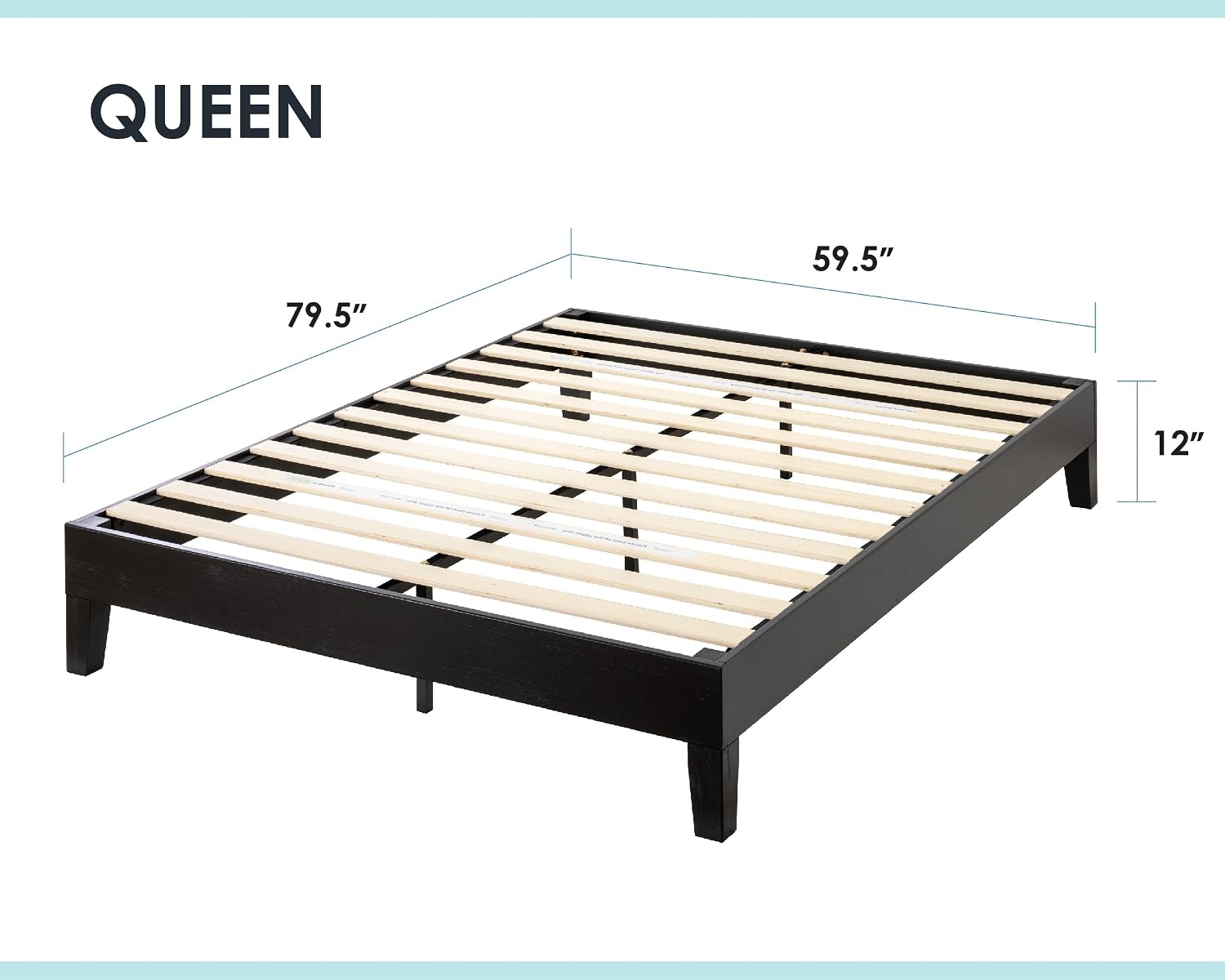 Mellow Naturalista Classic - 12 Inch Solid Wood Platform Bed with Wooden Slats, No Box Spring Needed, Easy Assembly, Queen, Pine