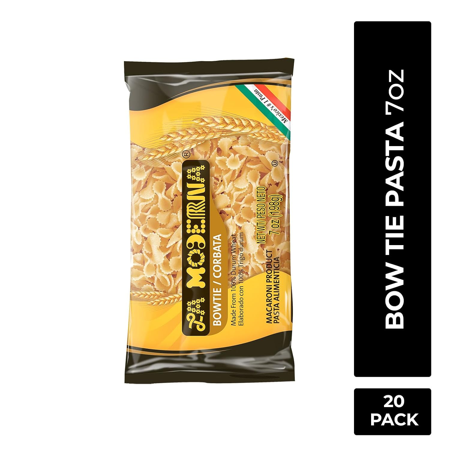La Moderna Bow Tie Corbata Pasta, 7 oz, Pack of 1 | Bow tie corbata pasta for soups, salads, and family meals; semolina and durum flour; Non-GMO; kosher