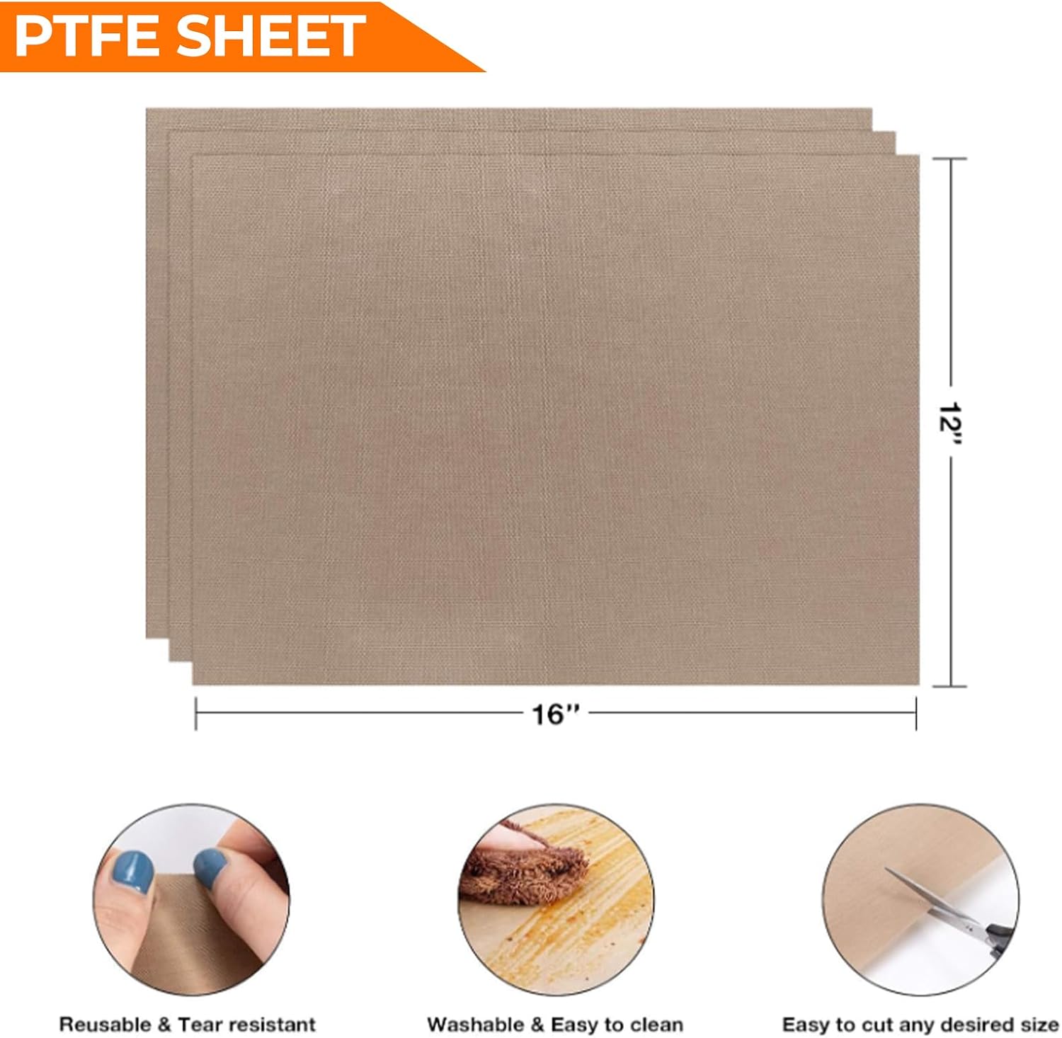 3 Pack PTFE Teflon Sheet for Heat Press Transfer Sheet Non Stick 16 x 20" Heat Transfer Paper Reusable Heat Resistant Craft Mat