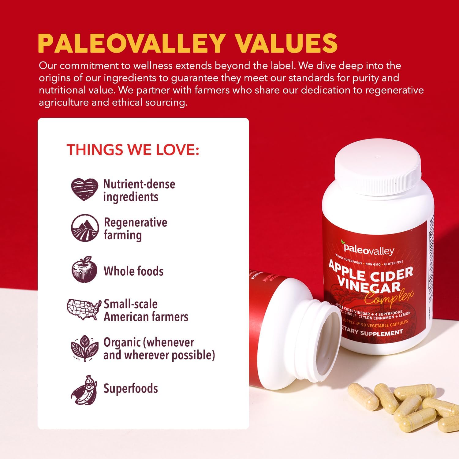 Paleovalley Apple Cider Vinegar Complex Capsules with Organic Superfoods | Gut and Digestive Support, Whole Food Nutrition, No Aftertaste, Unflavored