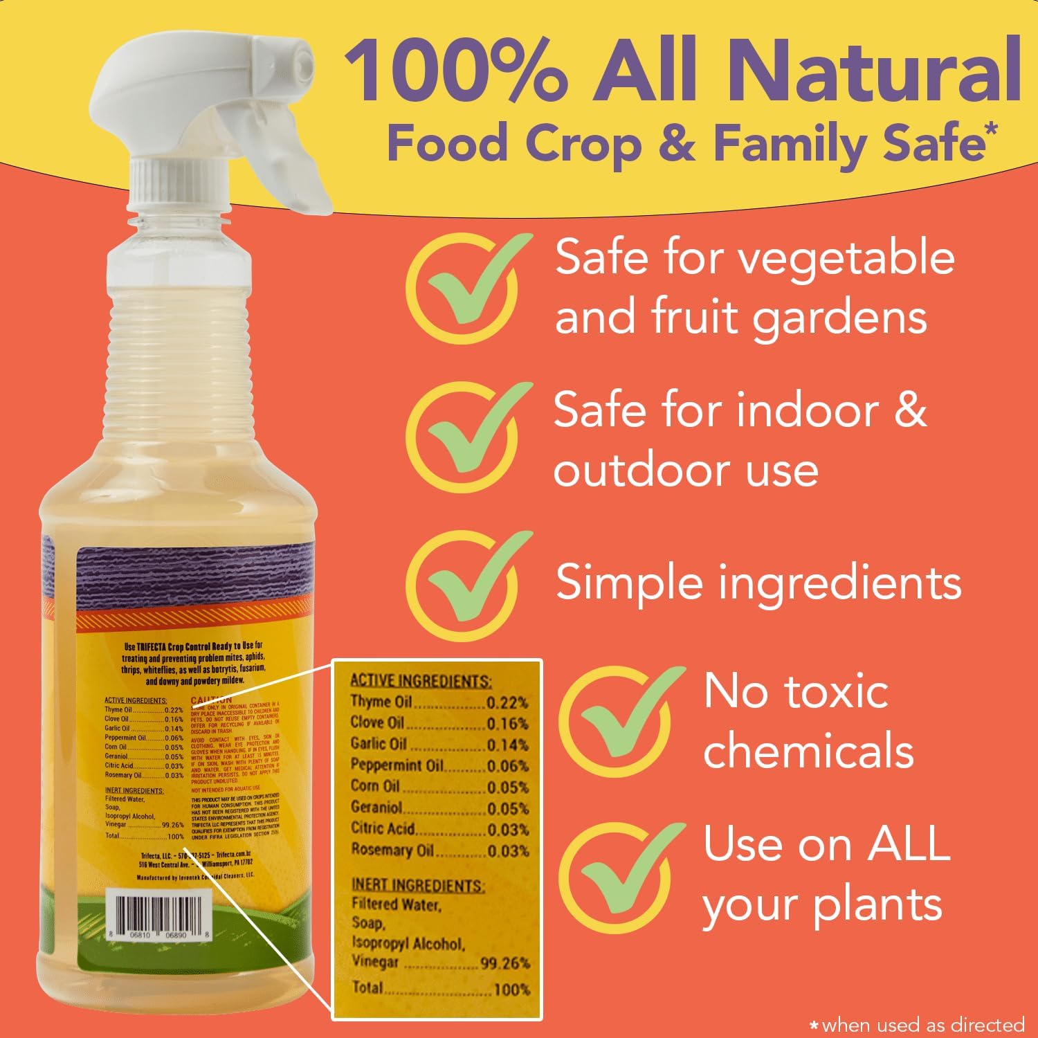Trifecta Crop Control Super Concentrate | 4 oz | All-in-One Pesticide, Fungicide, Miticide And Insecticide | For Spider Mites, Mildew, Mold And Botrytis