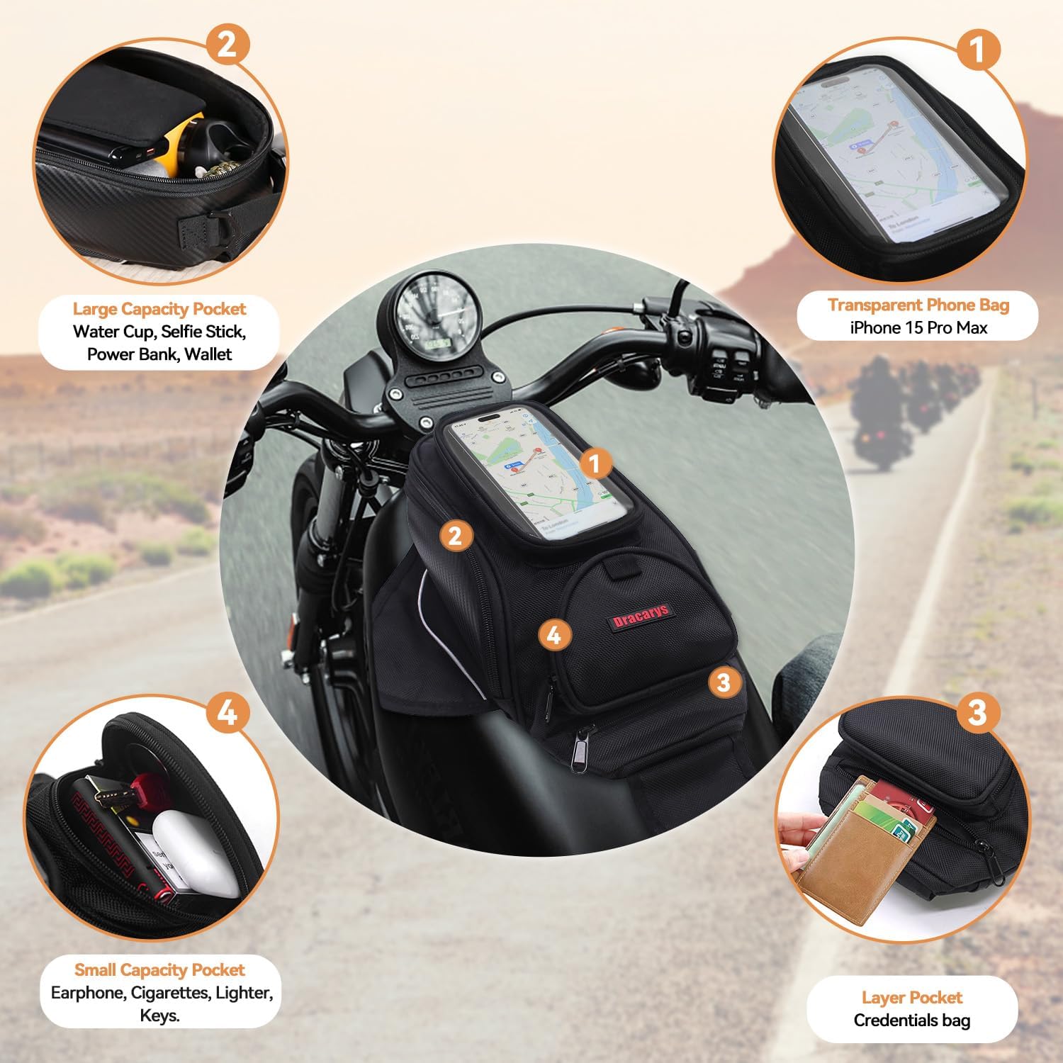 Dracarys Motorcycle Tank Bag - Oxford Saddle Black Motorbike Bag - Strong Magnetic Bag for Honda Yamaha Suzuki Kawasaki Harley