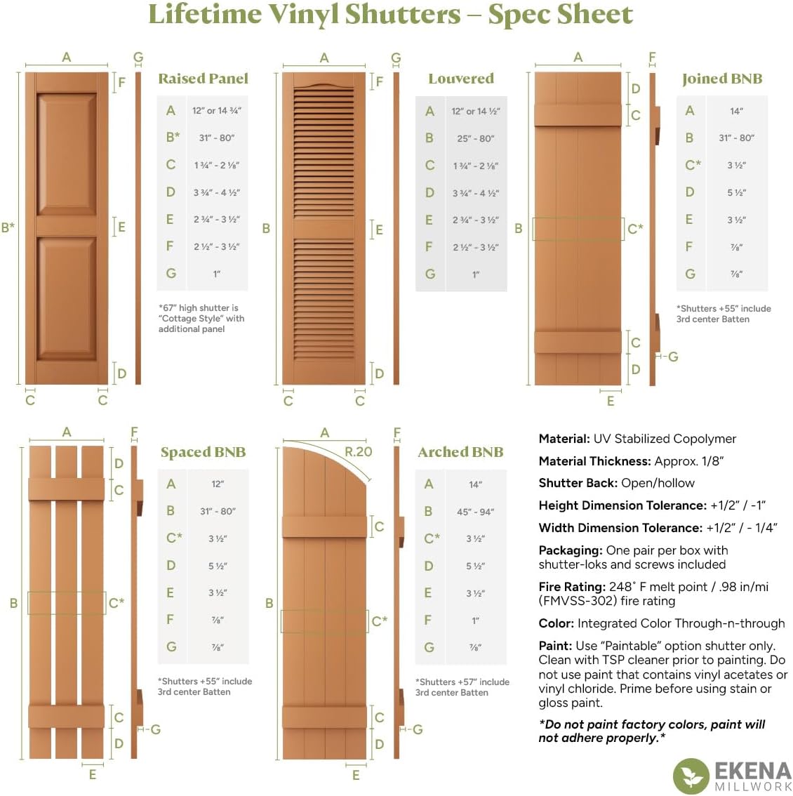 14 1/2"W x 60"H EverColor Open Louver Exterior Vinyl Shutters, w/Installation Shutter-Lok's & Matching Screws (Per Pair), Black