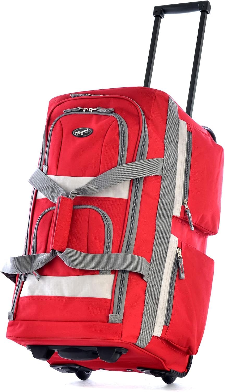 Olympia U.S.A. 33 inch Jumbo Size 8 Pockets Wheeled Rolling Duffel Bag Water Resistant Luggage Lightweight Travel Suitcase with Retractable Handle