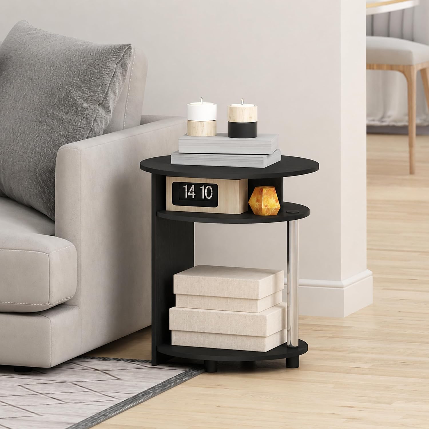 Furinno SIMPLE DESIGN Side Table, 2-Tier Modern End Table with Soft Edges, Open Shelves Night Stand, Bedside Table, for Living Room, Bedroom, French Oak