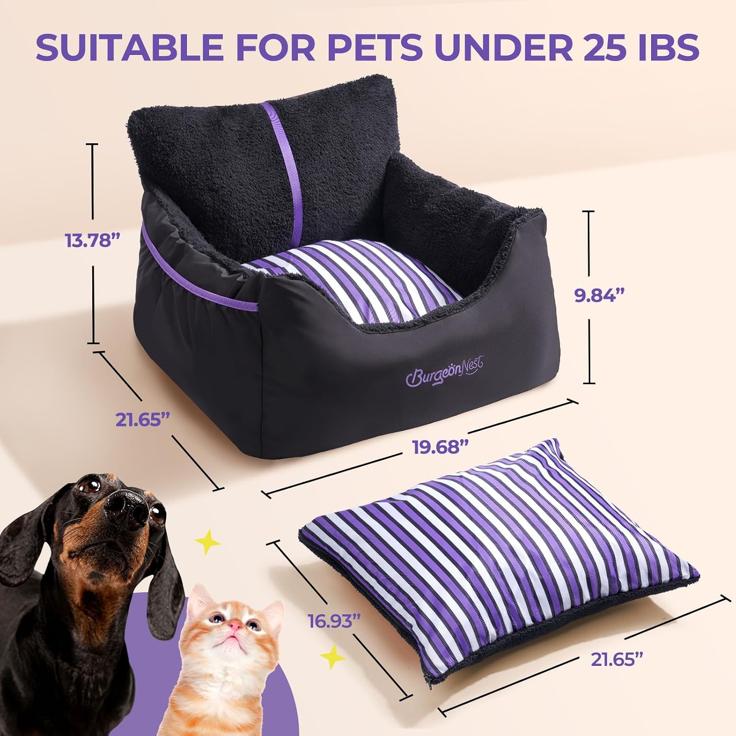 BurgeonNest Dog Car Seat for Small Dogs & Cats Under 25 lbs,Black
