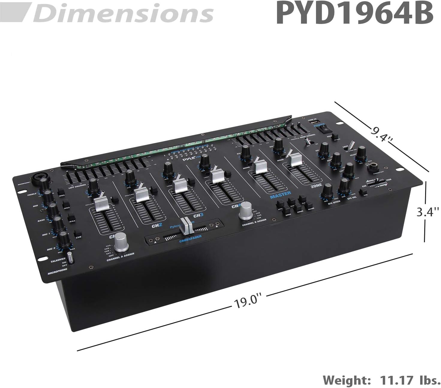 Pyle 6 Channel Mixer, Bluetooth DJ Controller, Stereo Mixer, Professional Sound System, LED Illumination, Mixer Digital Audio, Digital Mixing System