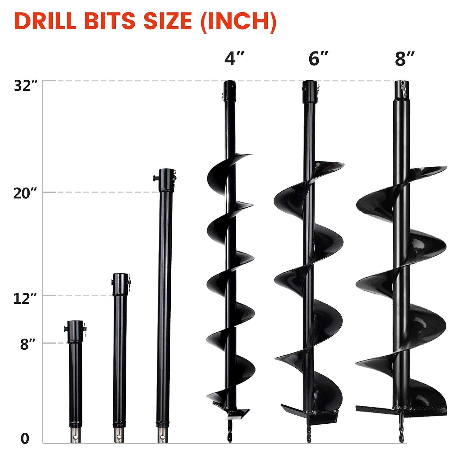 DC HOUSE 52cc 1800W Gas Powered Earth Auger EPA Certified Post Hole Digger, with 3 Drill Bits 4" 6" 8" and 3 Extension Rods 8" 12" 20"