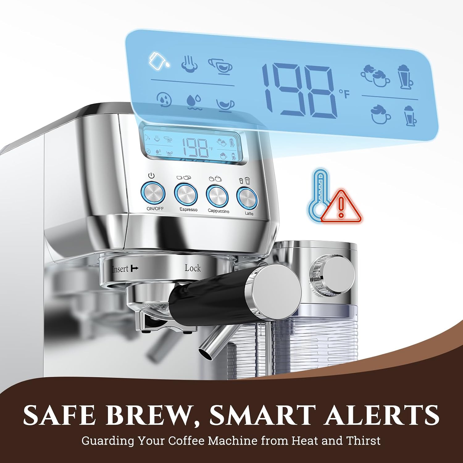 AMZCHEF Espresso Machine, Auto Milk Frother, 20 Bar Pressure | Home Coffee Maker with 61oz Removable Tank & LCD Display, One-Touch Latte for Beginners