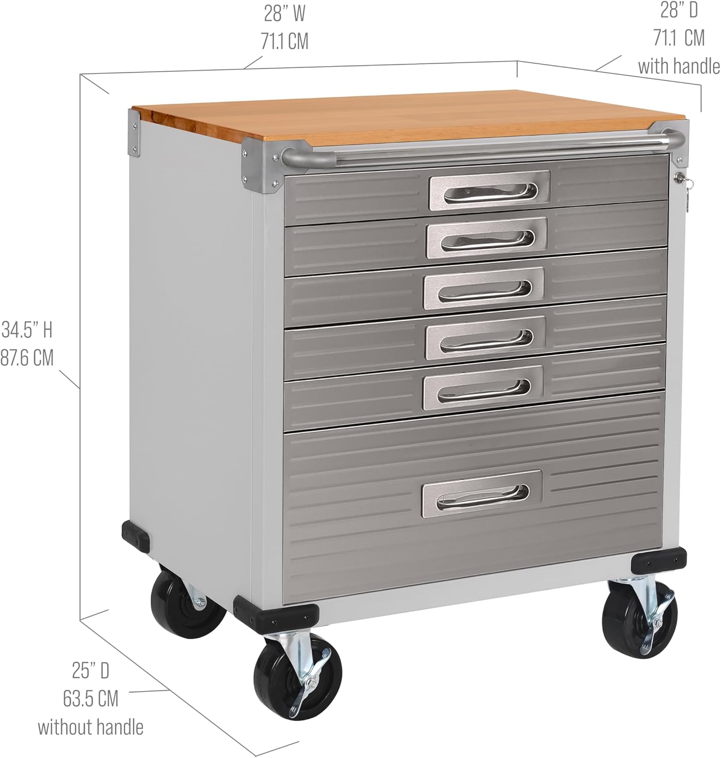 Seville Classics UltraHD Heavy Duty Rolling Cabinet Workbench Table w/Solid Wood Top, Workstation for Garage, Office, Workshop, Granite, 6-Drawer (28" W x 18" D