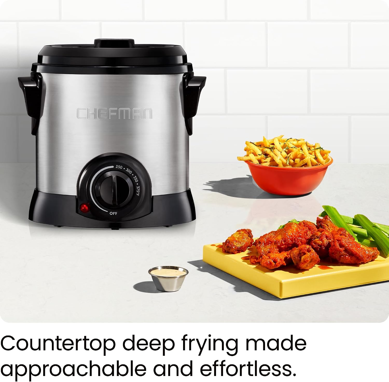 Chefman Fry Guy Deep Fryer with Removable Basket, Easy-to-Clean Non-Stick Coating and Cool-to-Touch Exterior, Adjustable Temperature Control