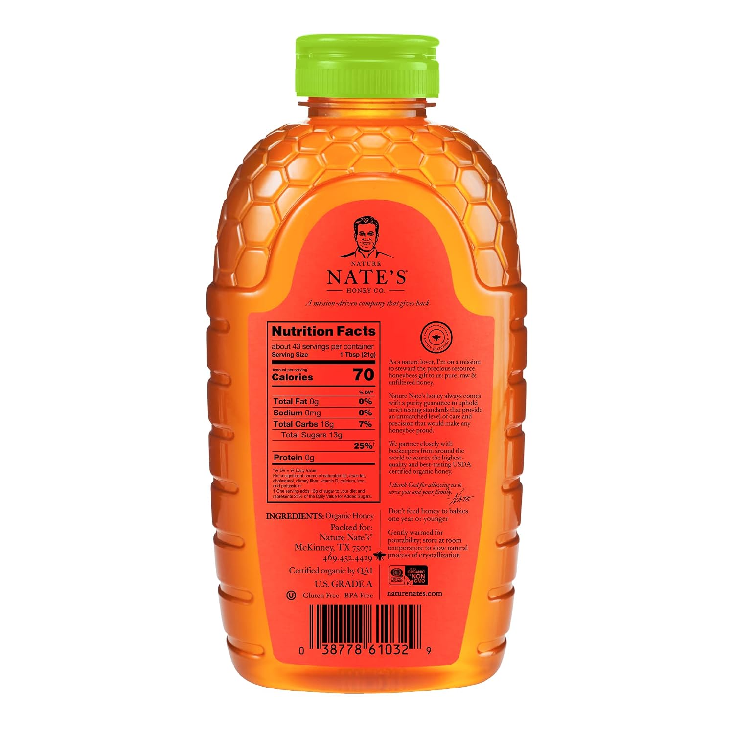 Nate's Organic Honey - 32oz. Squeeze Bottle