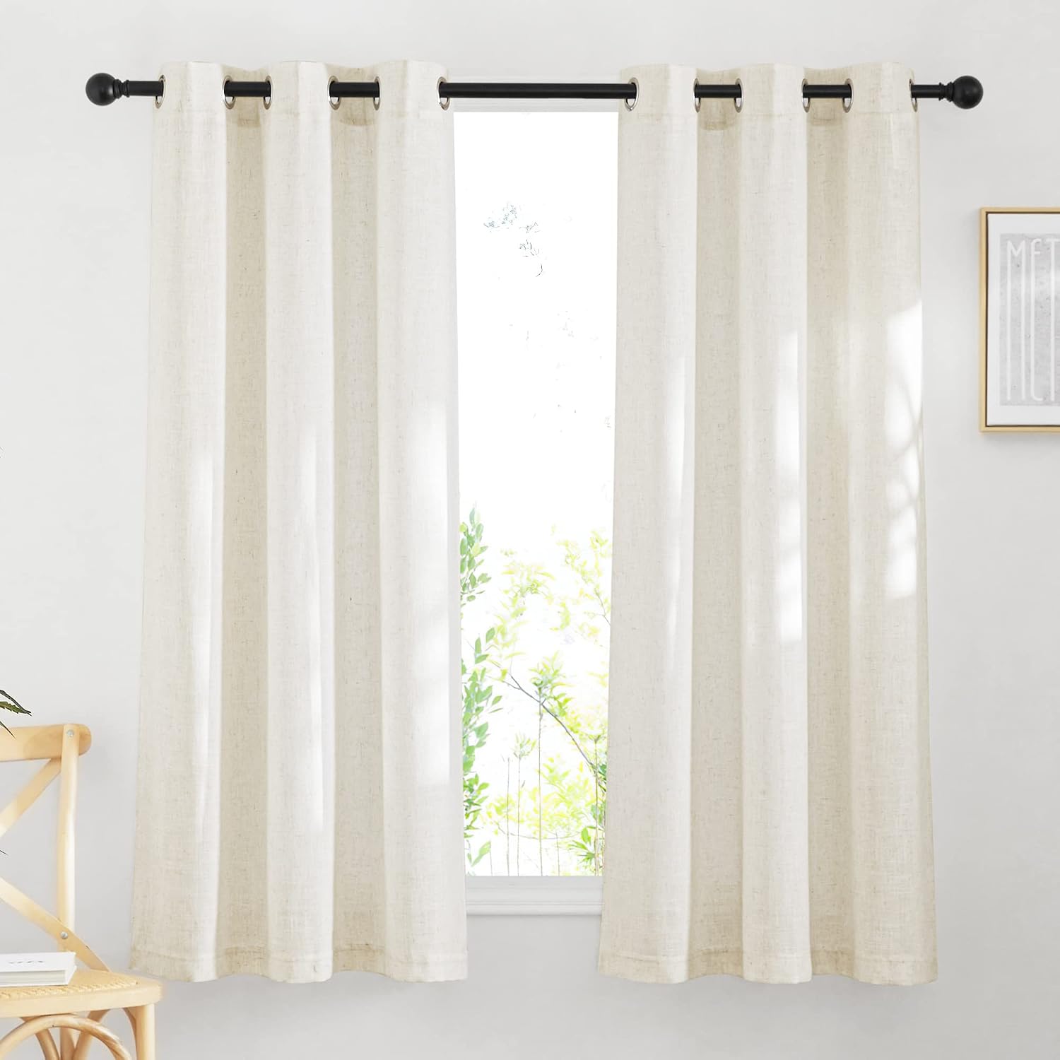 NICETOWN Linen Curtains Semi Sheer Bedroom Window Curtains