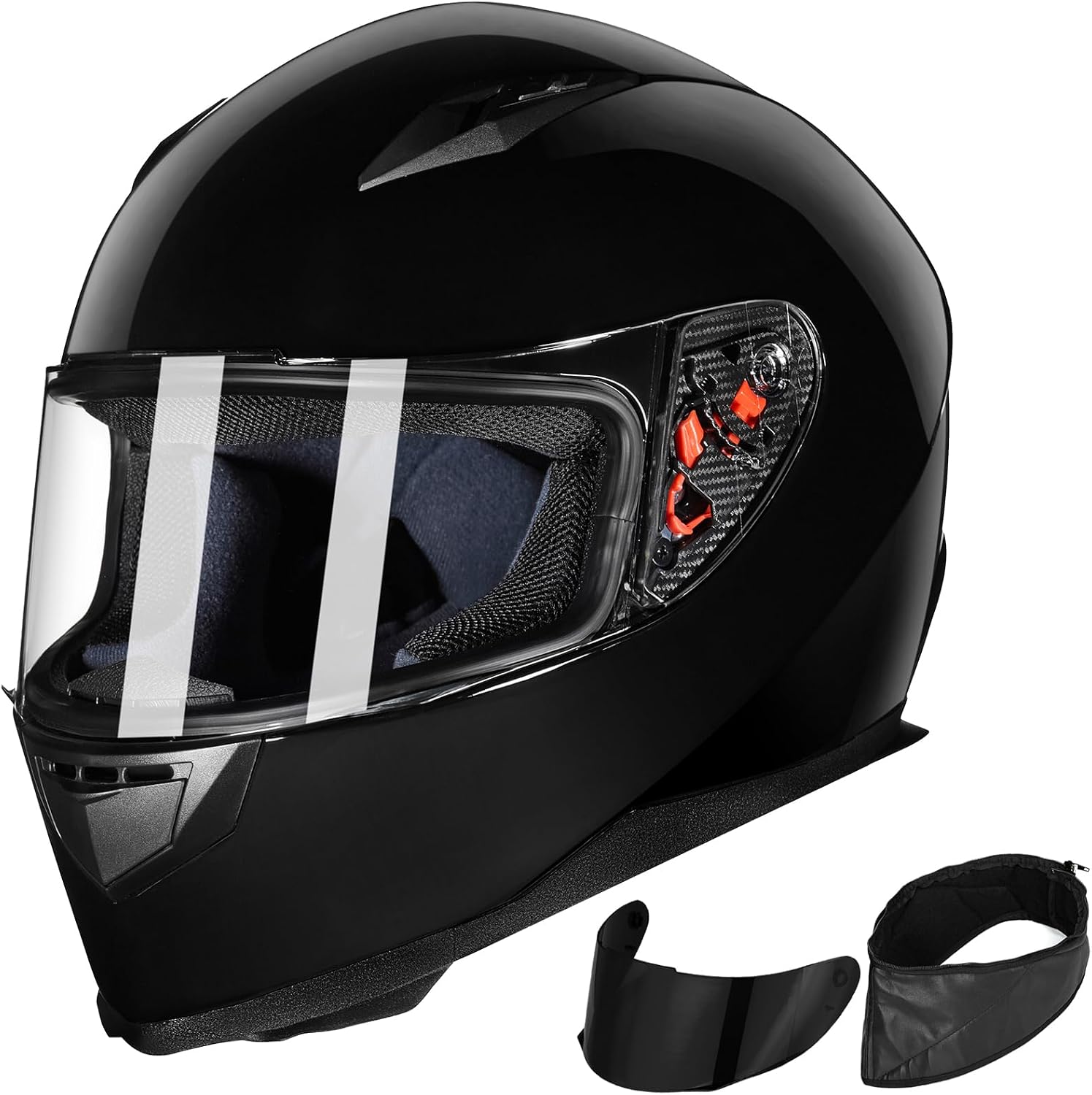 ILM Full Face Motorcycle Street Bike Helmet with Removable Winter Neck Scarf + 2 Visors DOT Model ILM-313
