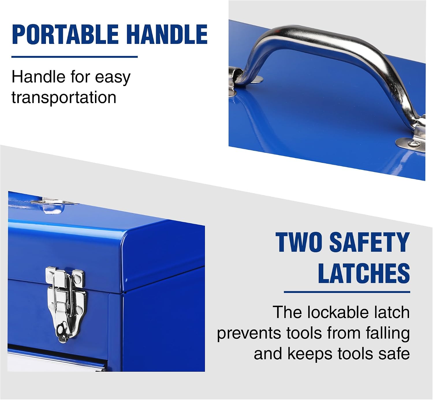 WORKPRO 15 Inch Metal Tool Box with 2 Drawers & 1 Top Storage, Heavy Duty Portable Tool Box with Handle for Garage, Office and Home, Up To 85 LBS Load Capacity