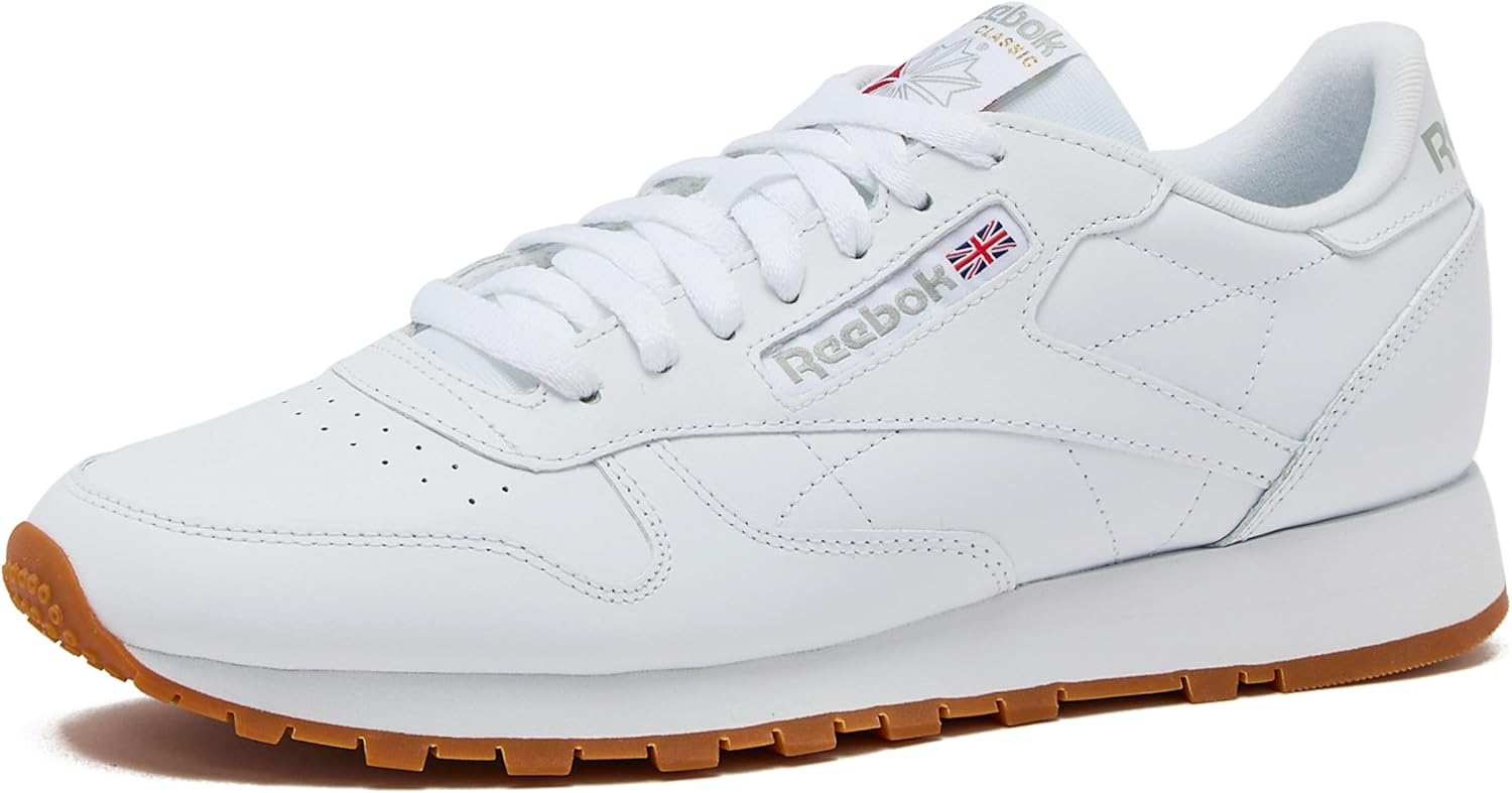 Reebok Classic Leather Sneakers for Men, Casual Tennis Mens Shoes, Footwear White/Pure Grey3/Reebok Gum3, 10