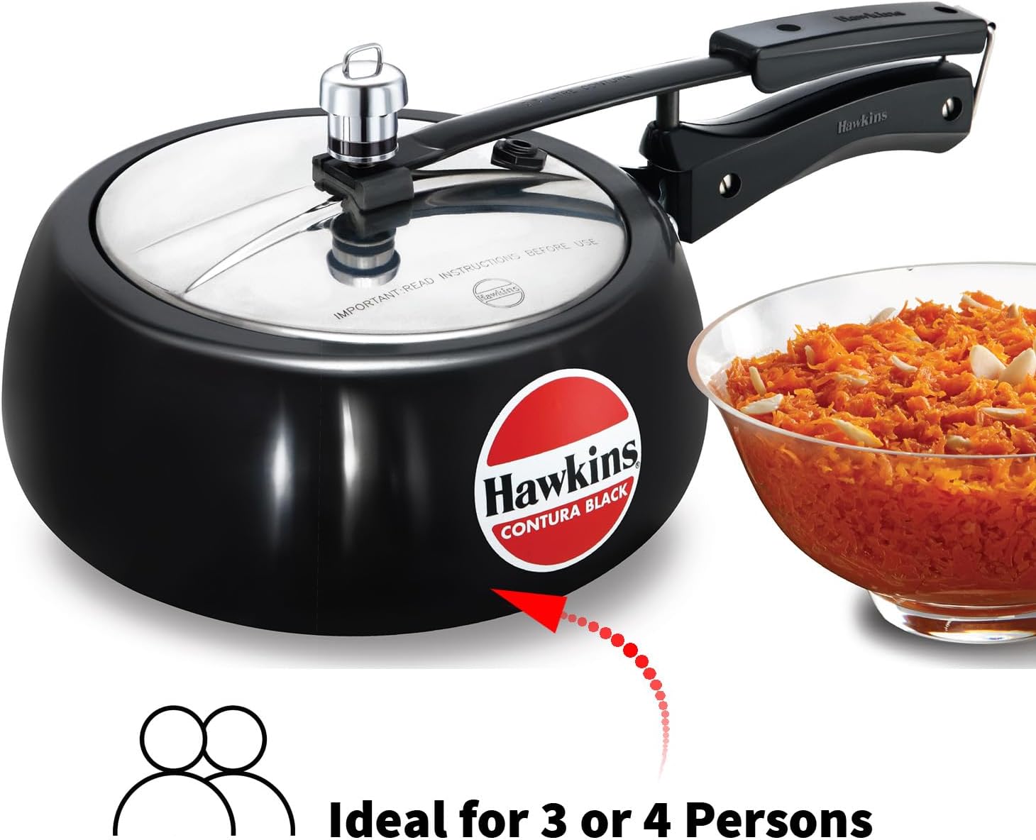 Hawkins 3.5 Litre Contura Black Pressure Cooker, Hard Anodised Inner Lid Cooker, Handi Cooker, Black (CB35)