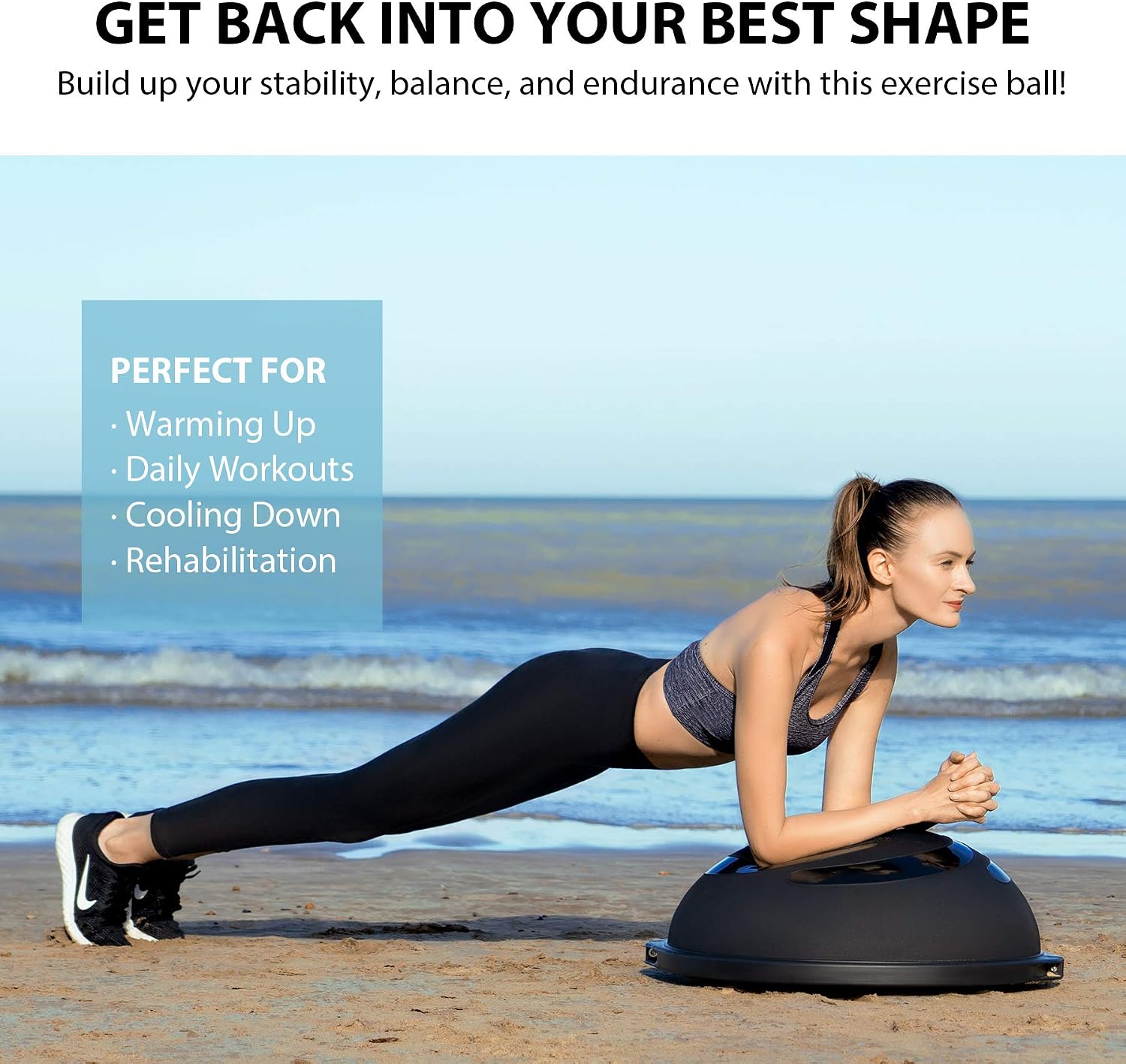 ZELUS 25in. Balance Ball | 660lb Inflatable Half Exercise Ball Wobble Board Balance Trainer w Nonslip Base | Half Yoga Ball Strength Training