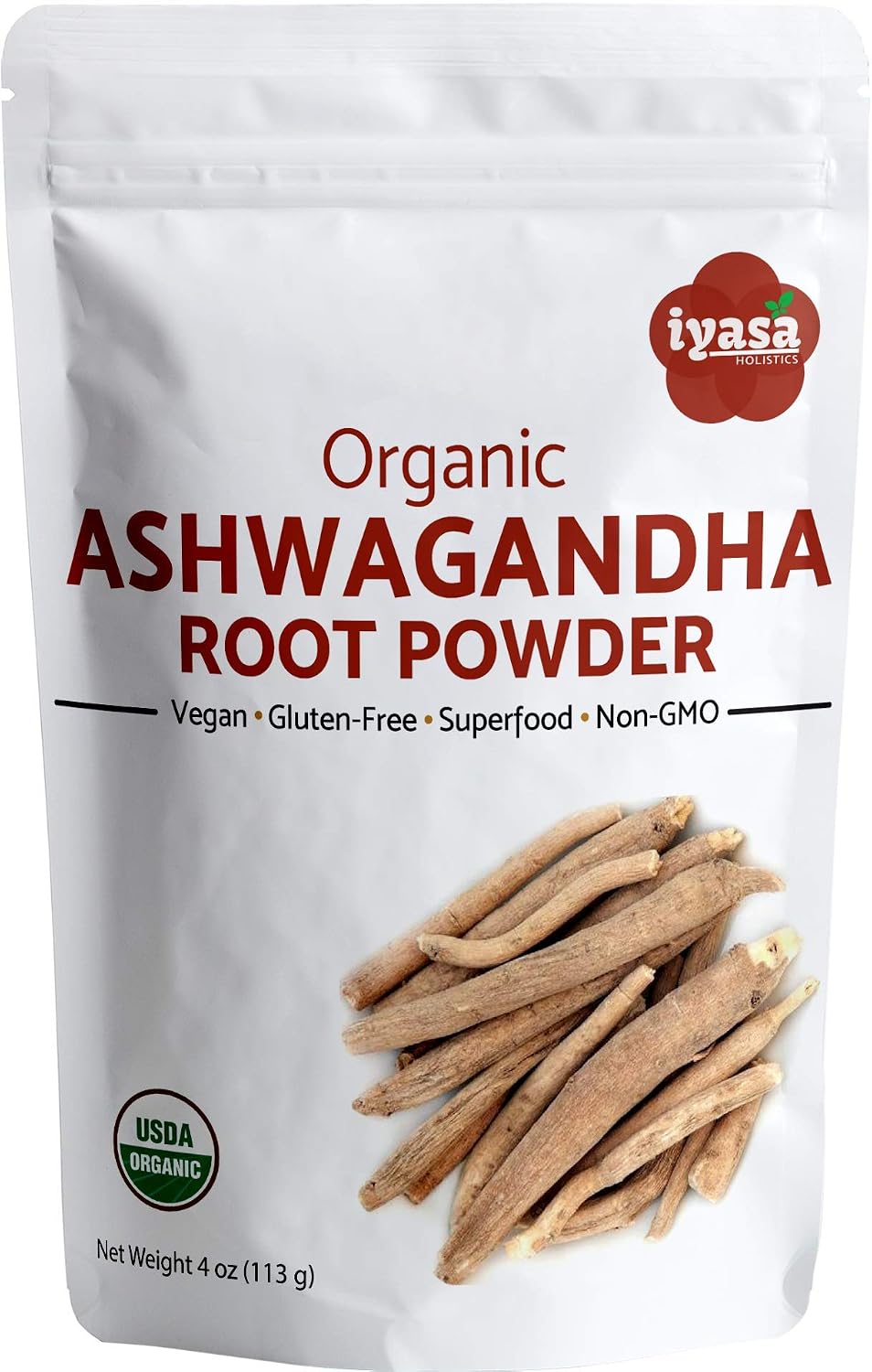 Iyasa Holistics Organic and Gluten Free Ashwagandha Powder, Resealable Pouch of 4 oz/ 113 g