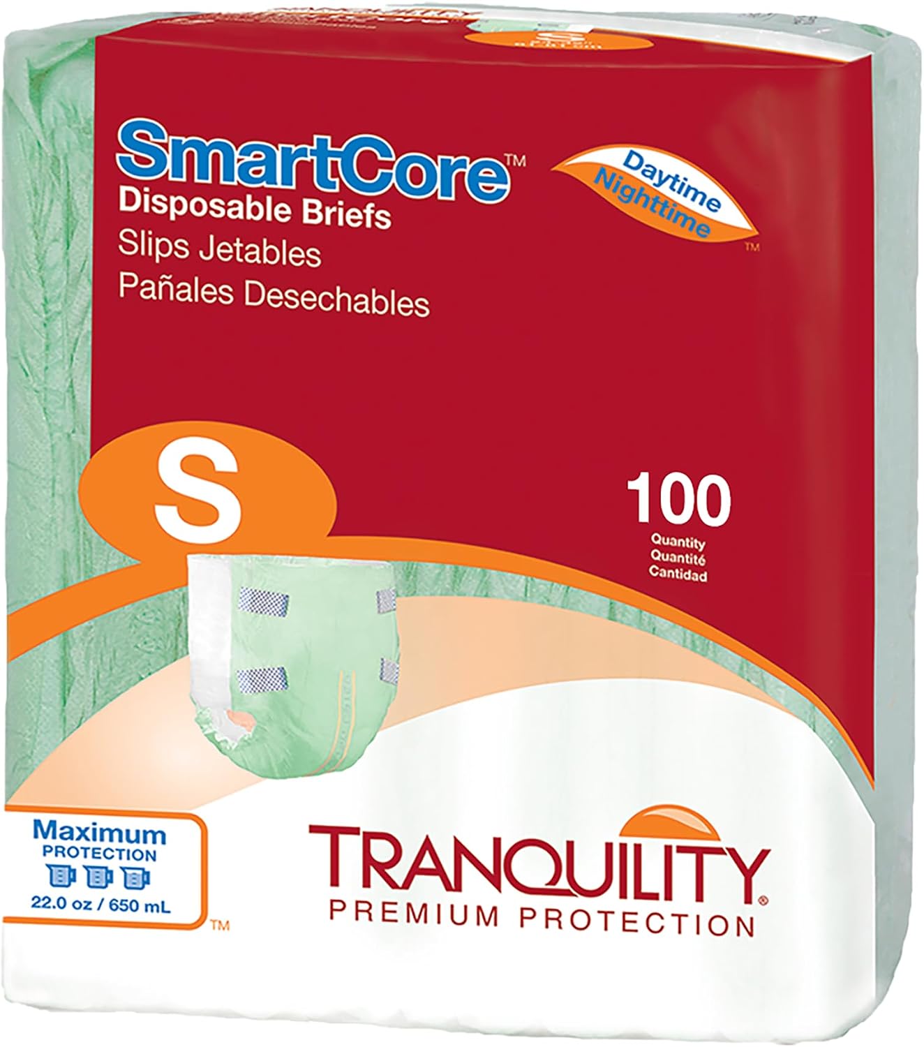 Tranquility SmartCore Adult Disposable Briefs, Incontinence Control with Breathable Kufguard Technology, Fastening Tabs & Wetness Indicator, Latex-Free, Adult XX-Large, 34oz Capacity, 32ct Case