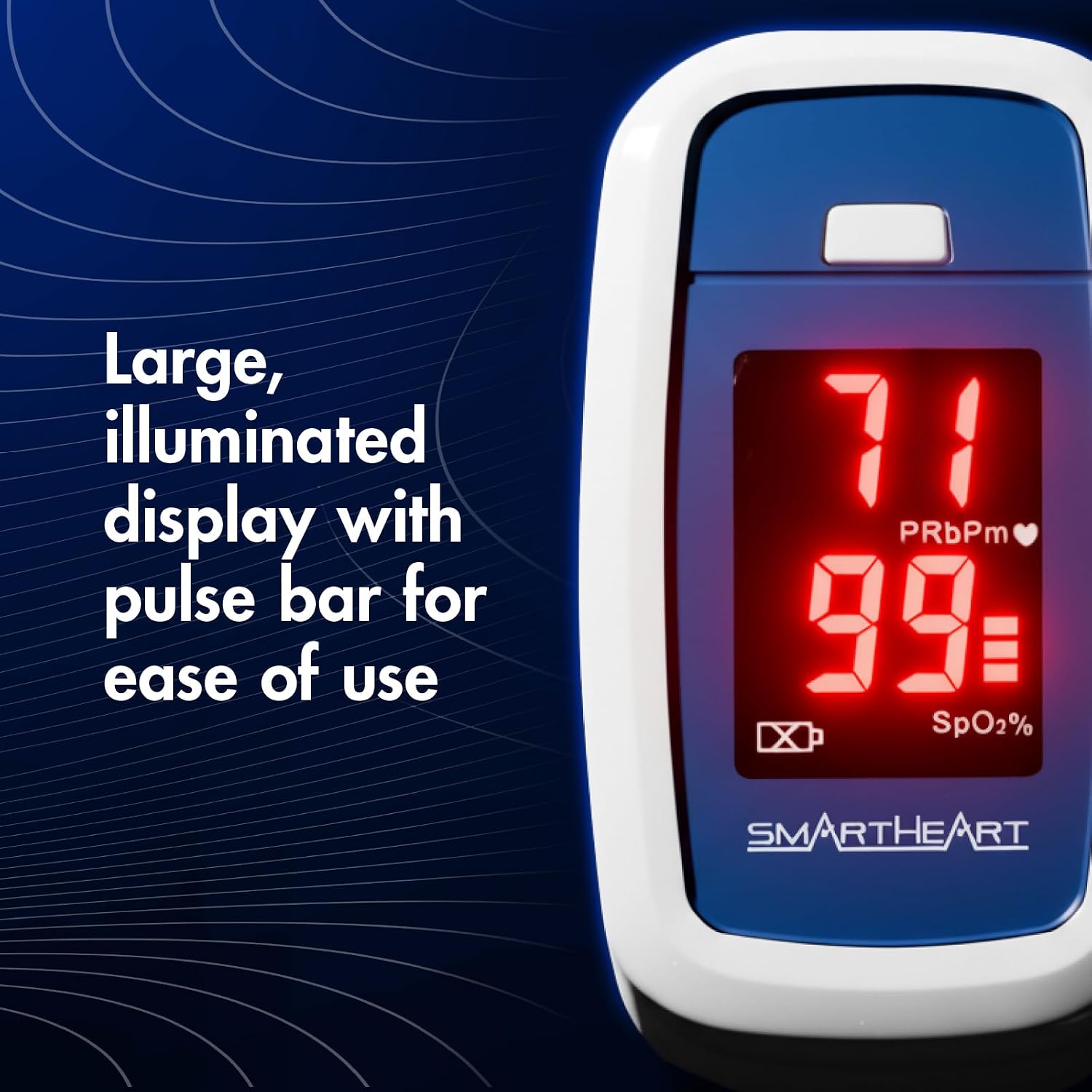 SmartHeart Fingertip Pulse Oximeter | Pulse Rate Monitor, Blood Oxygen Saturation, LED Display, Portable for Home & Sports Use