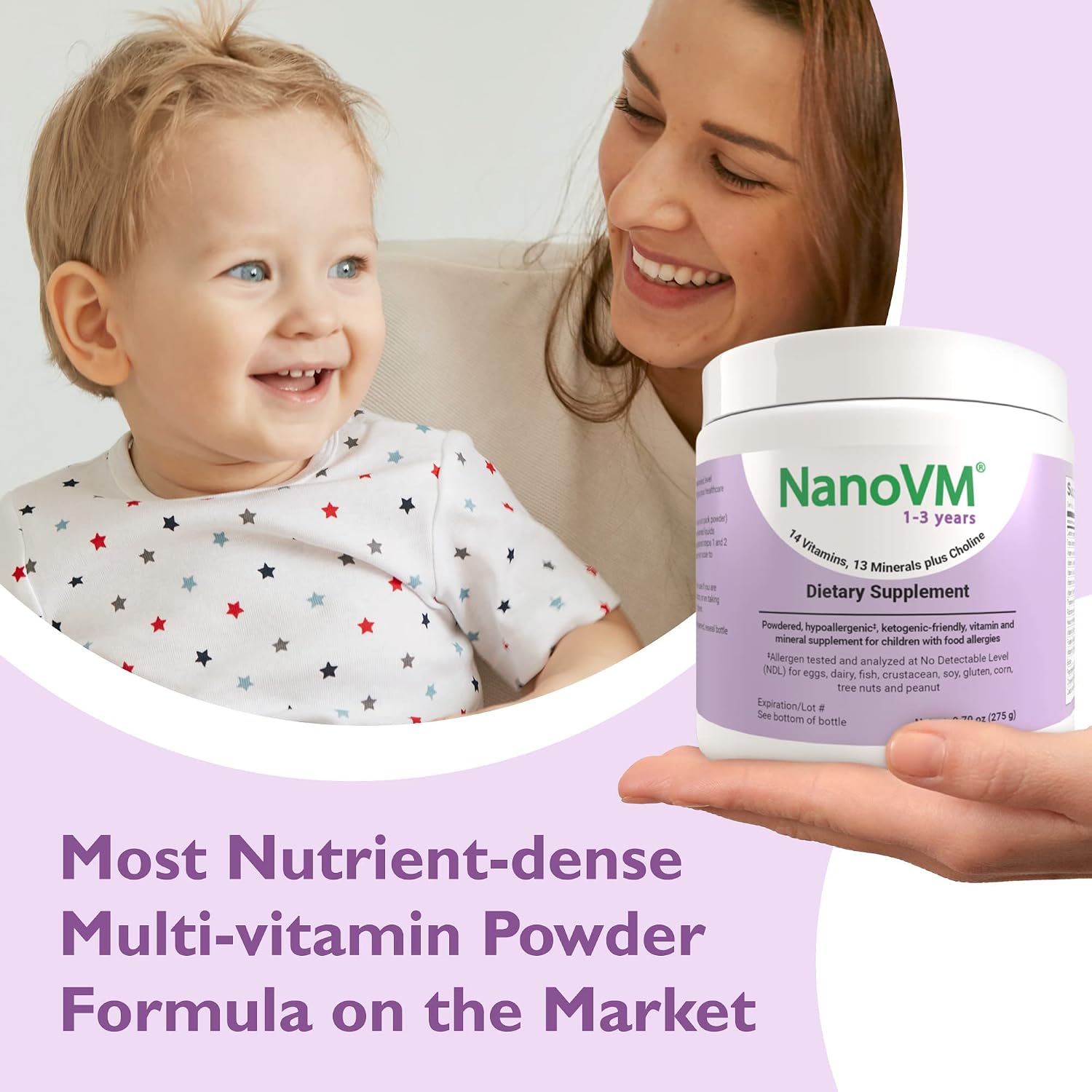 1-3 Years, Allergen-Free Multivitamin for Kids, Unflavored Dietary Supplement, Powdered Supplement with 14 Vitamins & 13 Minerals, Low-Carbohydrate Toddler Vitamins, 275g - Solace Nutrition