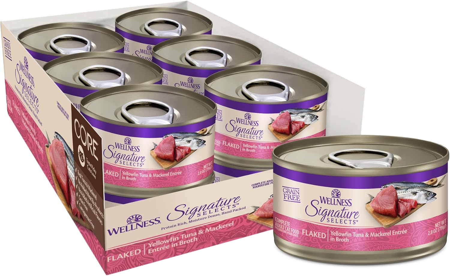 Wellness CORE Signature Selects Shredded Adult Canned Wet Cat Food, Natural, Protein Rich, Grain Free, Chicken Entrée Recipe, 2.8 oz, Pack of 12 Cans