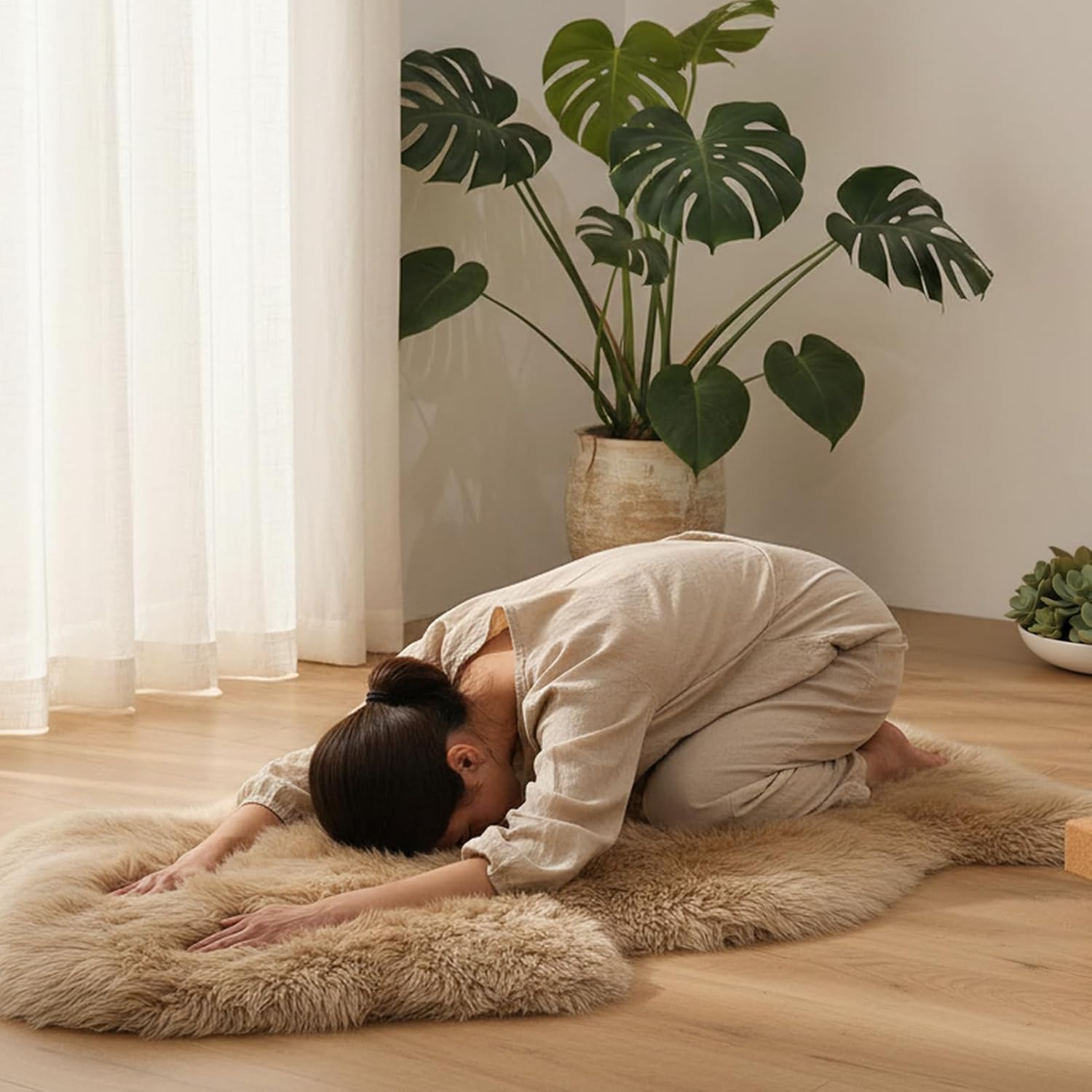 OGLAND Genuine Sheepskin Rug | Shaggy Wool Fur Lambskin Throw Pad Cushion