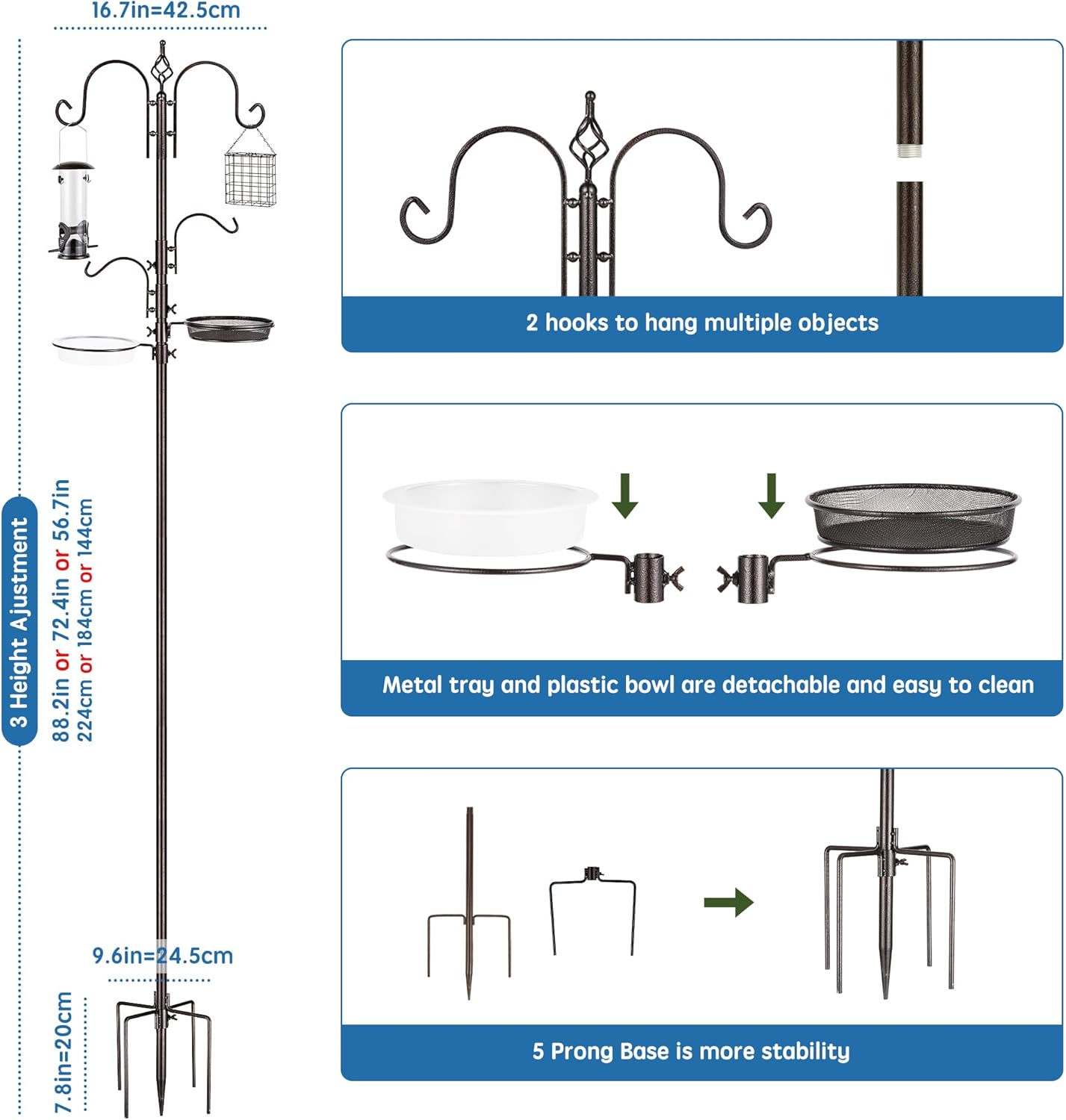 Deluxe Bird Feeding Station Kit with Multi Feeder Hanging Pole, Metal Suet Feeder, Bird Bath