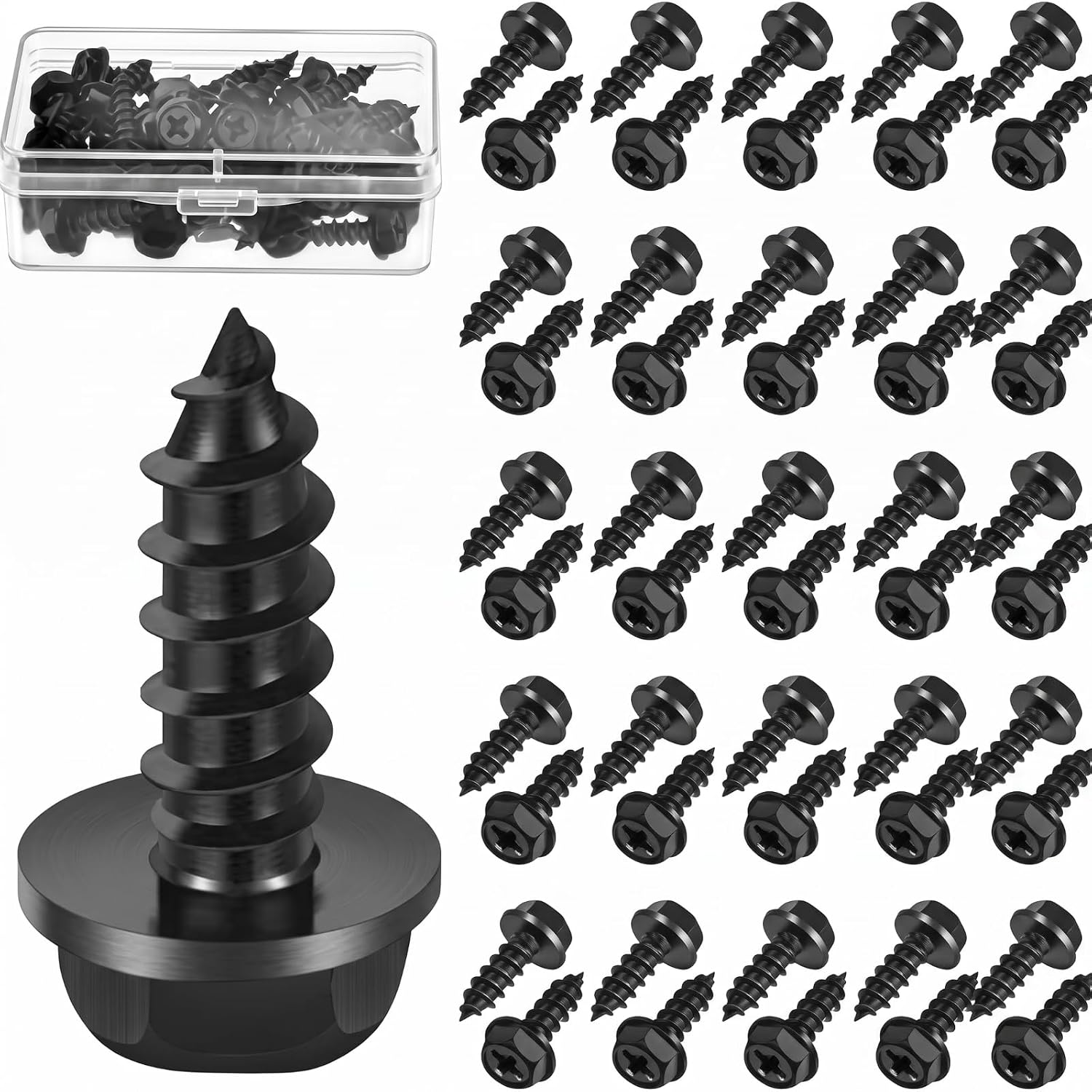 BBTO 50 Pcs License Plate Screws 3/4" x 1/4" Stainless Steel License Plate Bolts with Rustproof Silver Front Rear Bolt Fasteners Kit for Car