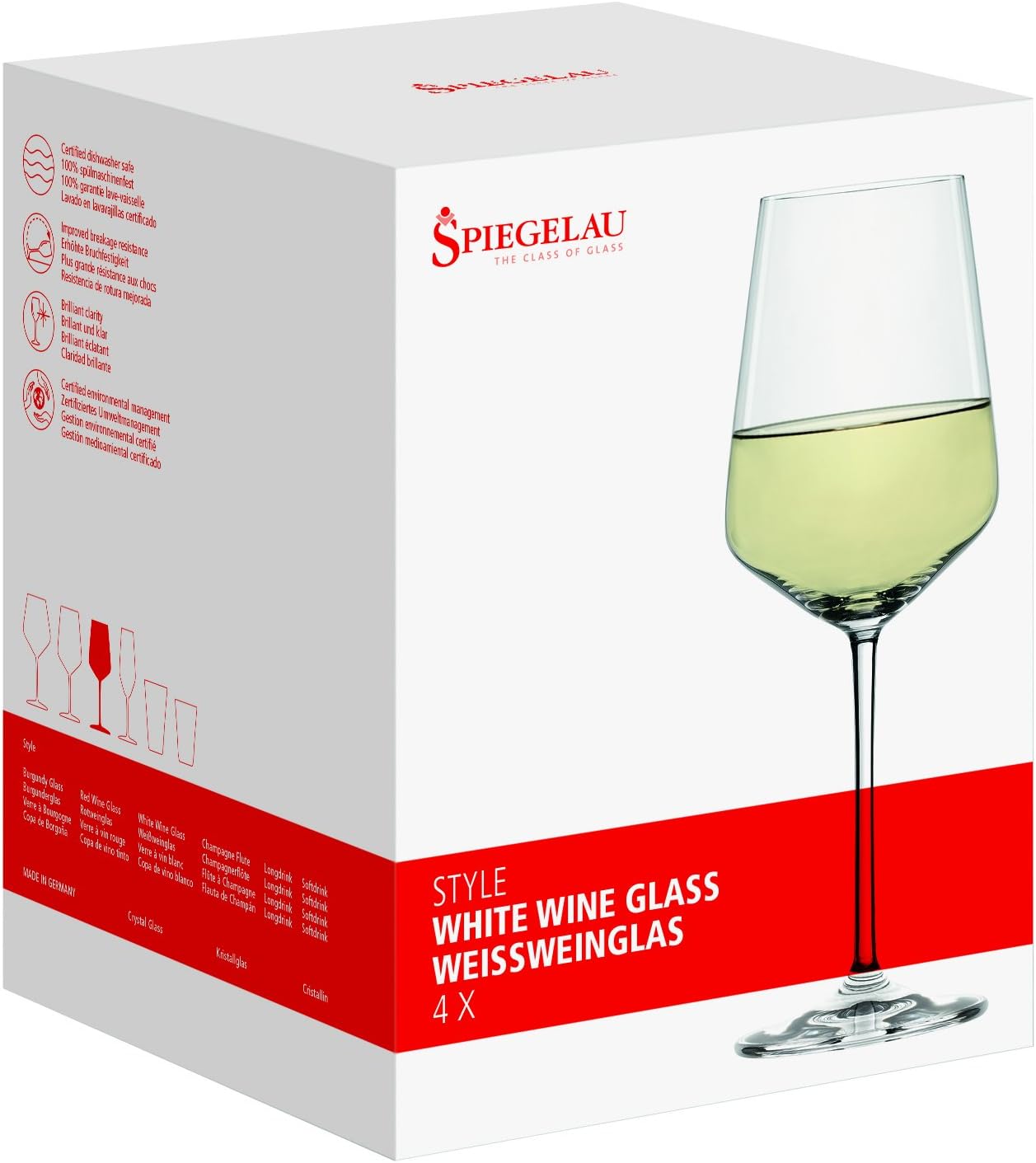 Spiegelau Style Crystal White Wine Glasses Gift Set, Elegant Stemmed Wine Glasses, Stylish Glassware for Dinner Party, Home Bar, Wedding Gifts, Birthday Gifts, Hosting Essentials, 15.5 oz, Set of 4