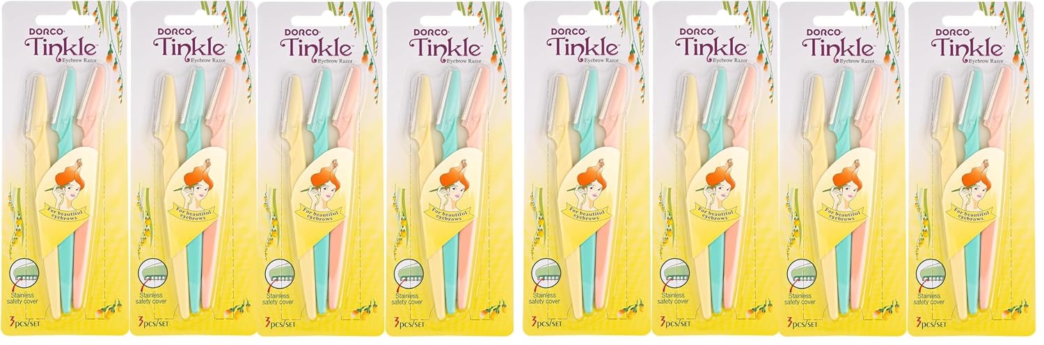 Tinkle Dermaplaning Tool 6ct, Dermaplane Razor for Women, Safe and Easy Peach Fuzz Remover, Eyebrow Trimmer with Protective Cover, Stocking Stuffers