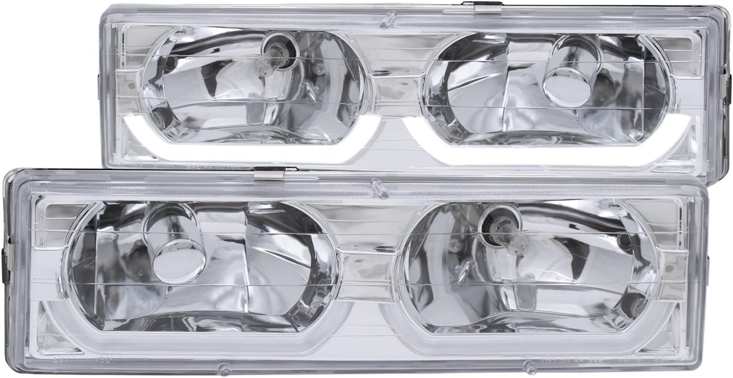 AnzoUSA 111300 Chrome/Clear Low-Brow Style Headlight for Chevrolet Full Size Truck