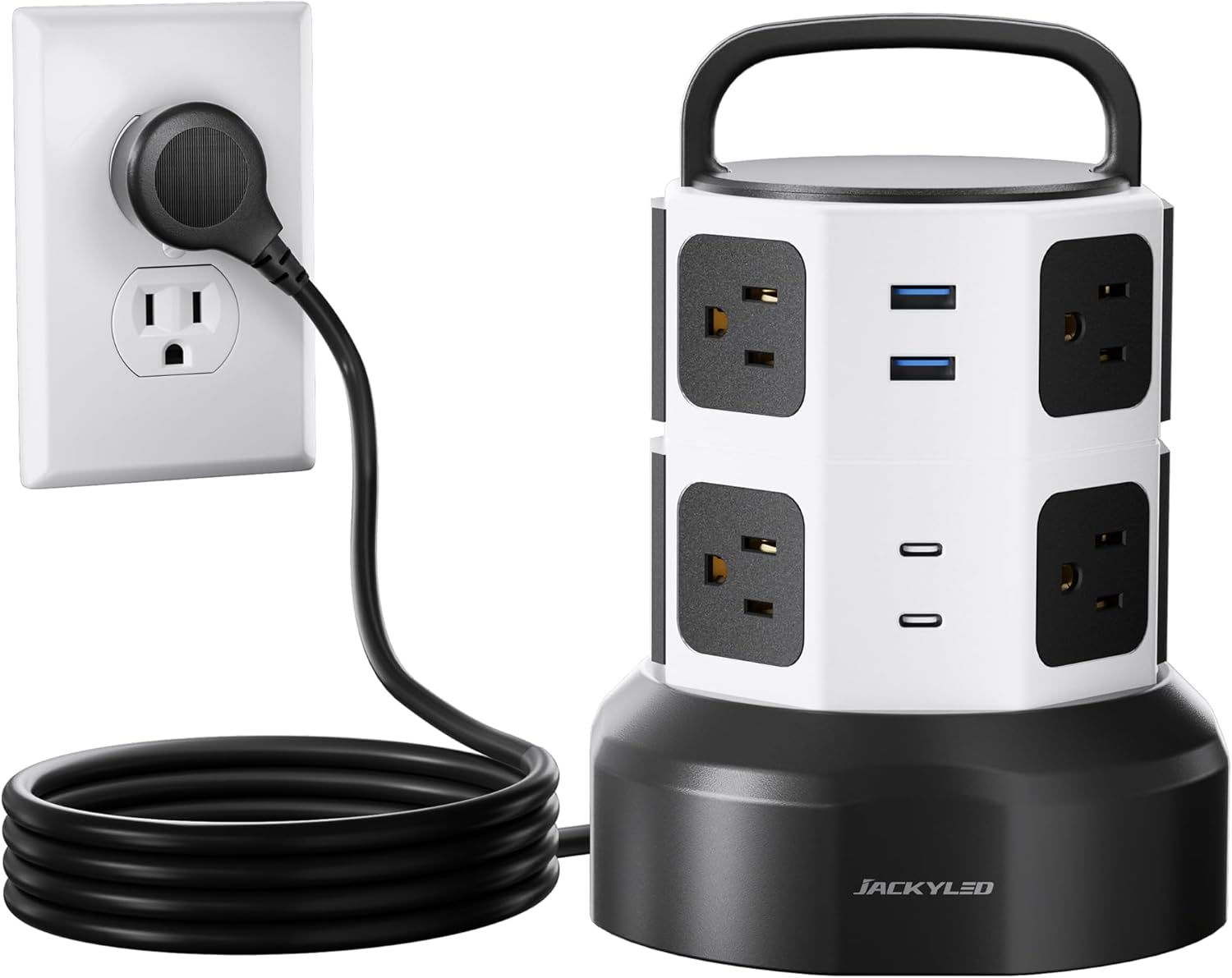 JACKYLED Power Strip Tower Surge Protector, 12 AC 6 USB (2 USB C), 1050J