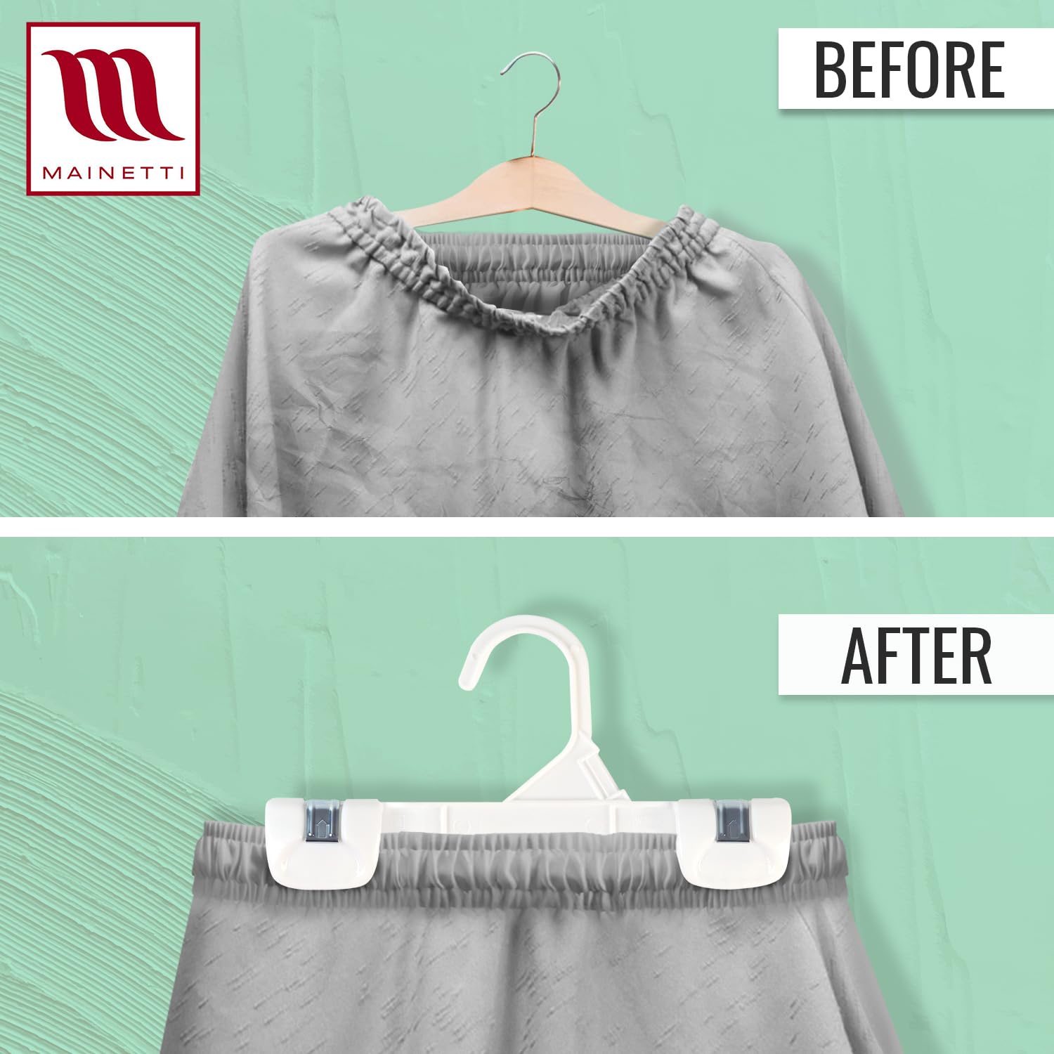 Mainetti 8in White Kids Pants Hangers with Non-Slip Clips (100 Pack)