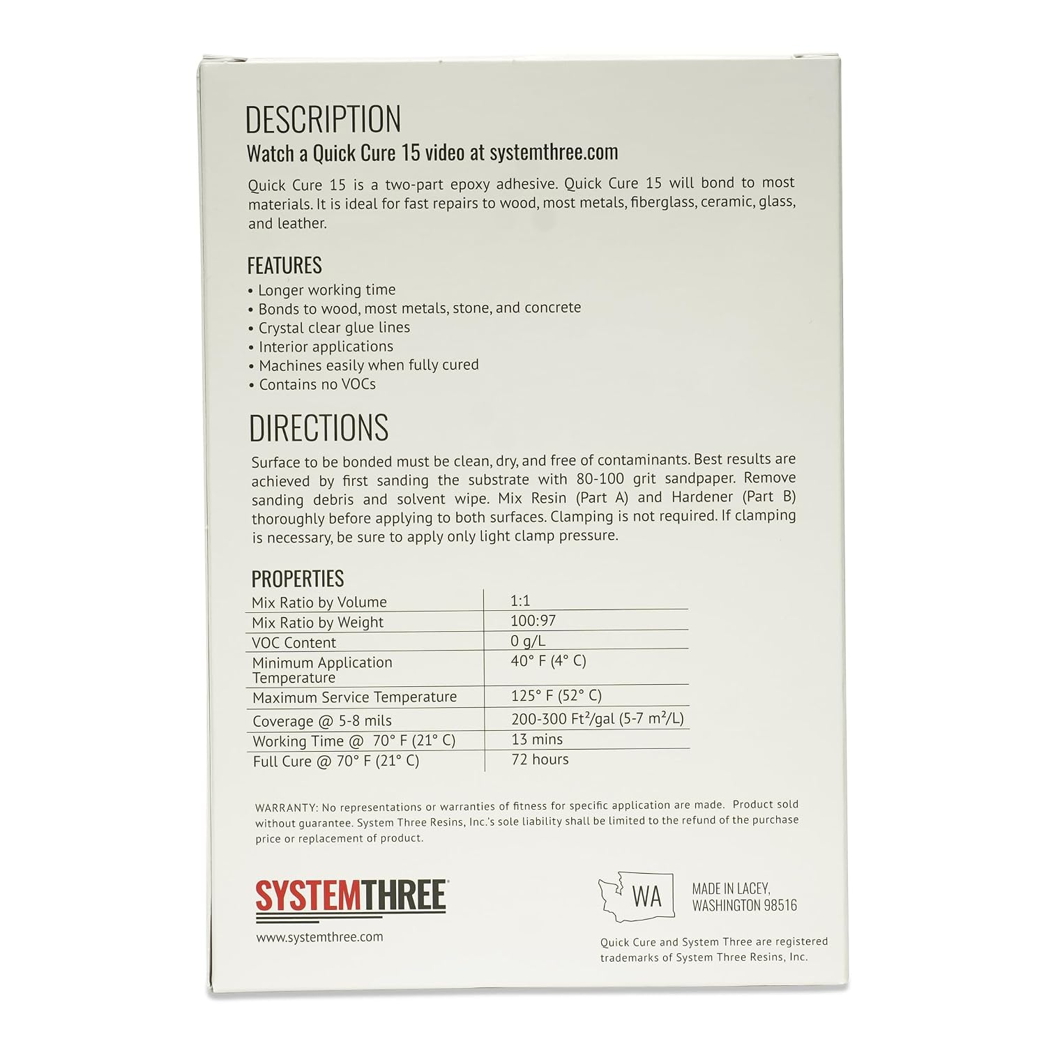 System Three Quick Cure 15 Epoxy Adhesive, 1 Pt Bottle Kit, Amber