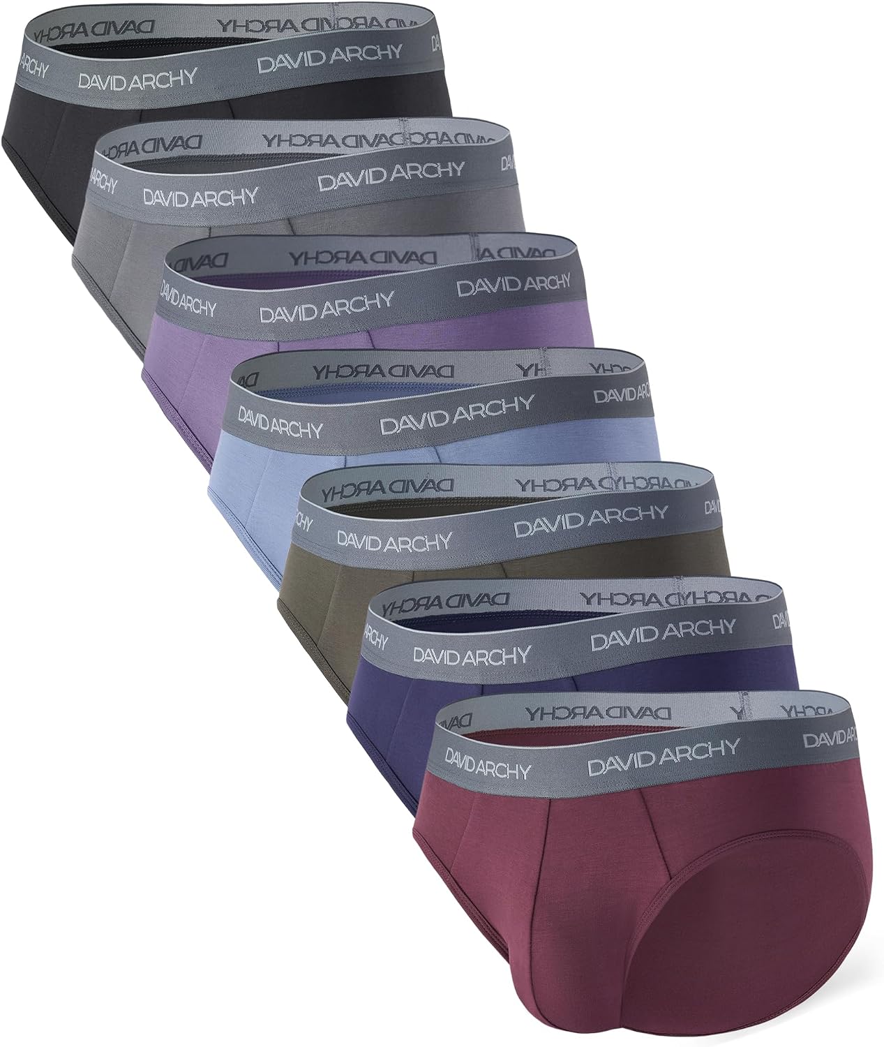 DAVID ARCHY Men's Breathable Support Pouch Underwear Briefs 4 or 7 Pack | Cooling moisture-wicking no-fly Rayon made from bamboo features anti-roll elastic waistbands and vibrant fade resistance.