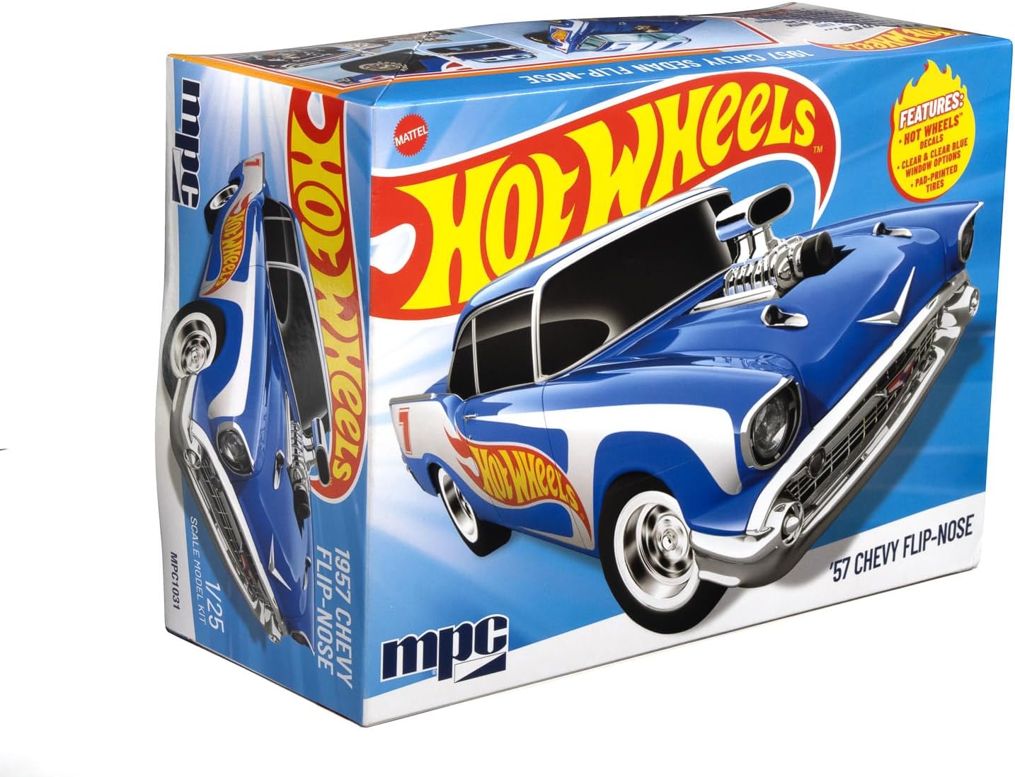 MPC Hot Wheels 1957 Chevy Flip-Nose Model Kit – 1:25 Scale Gasser, Flip Front End, V8 Engine, 87 Parts, Skill Level 2 (Paint & Glue Required)