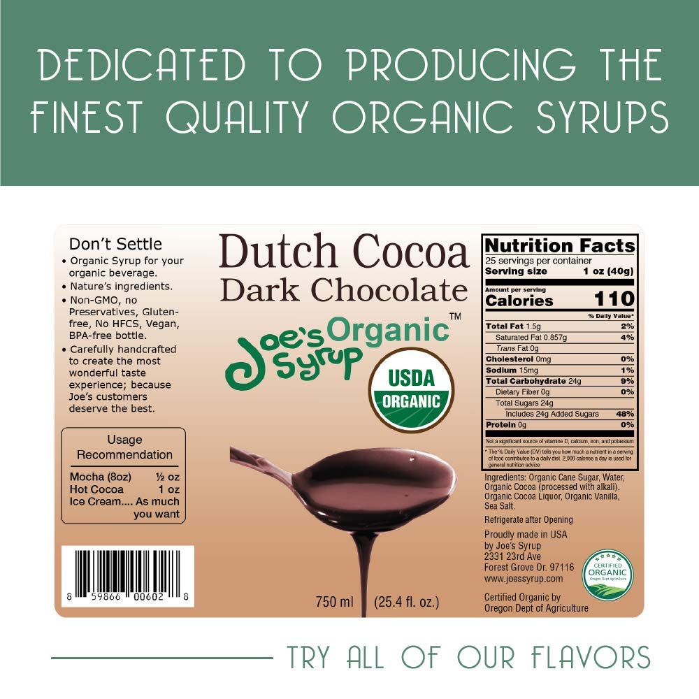 Joe’s Syrup Organic Flavored Syrup, Organic Strawberry, 750 ml | Vegan, gluten-free, Non-GMO, no HFCS; for cocktails & desserts