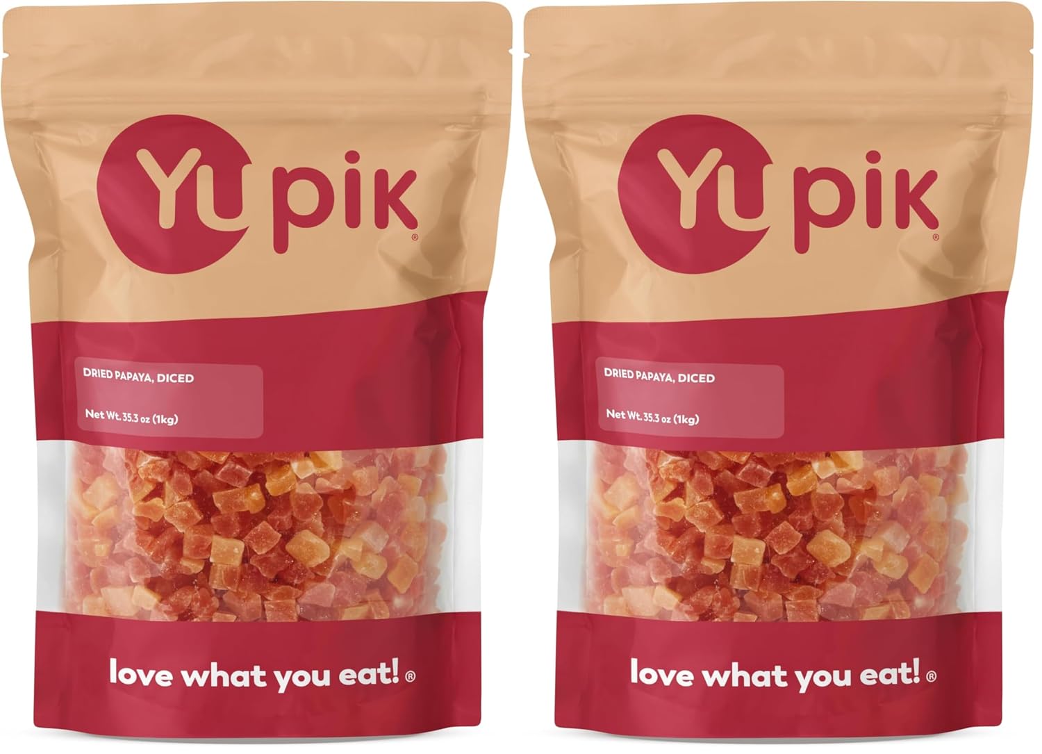 Yupik Dried Papaya, Diced, 2.2 lb (35.2 oz), Gluten-Free, Vegan, Kosher, Sweetened Tropical Dried Fruits, Cubed Papaya Pieces, No Added Sulphites, Fruity Snacks, For Baking, Topping & Inclusions