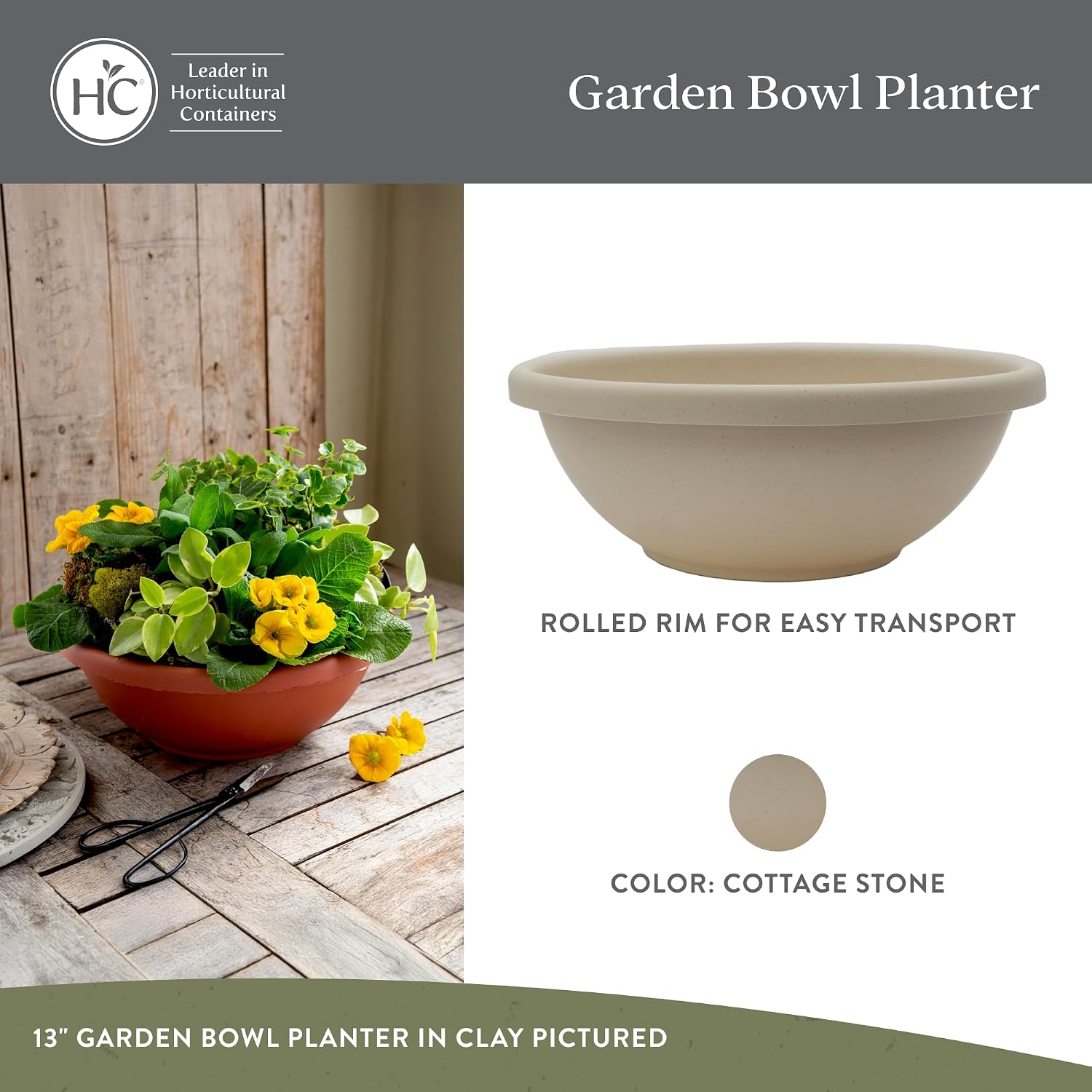 The HC Companies Shallow Planter with Drainage - Contemporary Garden Bowl Planter for Flowers, Herbs & More - Round Succulent Planter Pot for Indoors and Outdoors (20" Clay, Pack of 1)