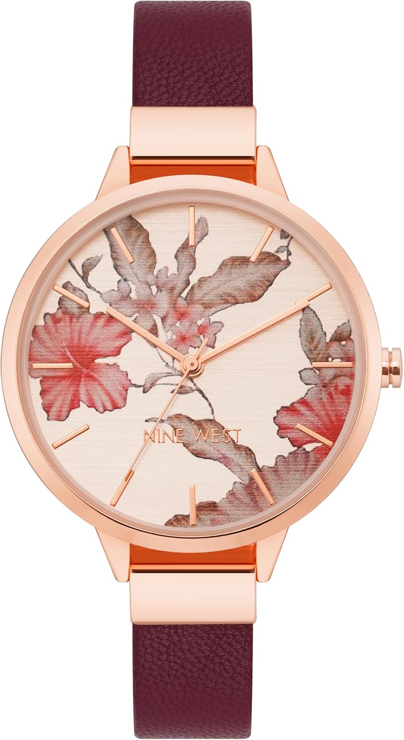 Nine West Women's Floral Dial Smooth Strap Watch