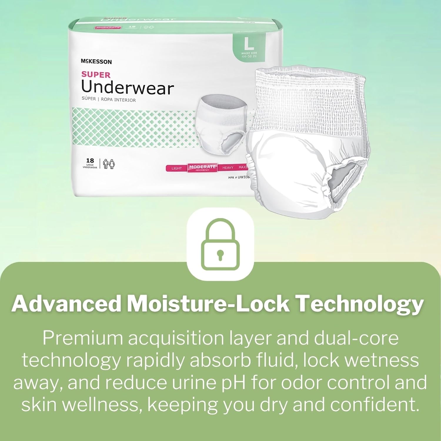 McKesson Super Adult Incontinence Underwear, Medium, Moderate, 44 in, 80 ct