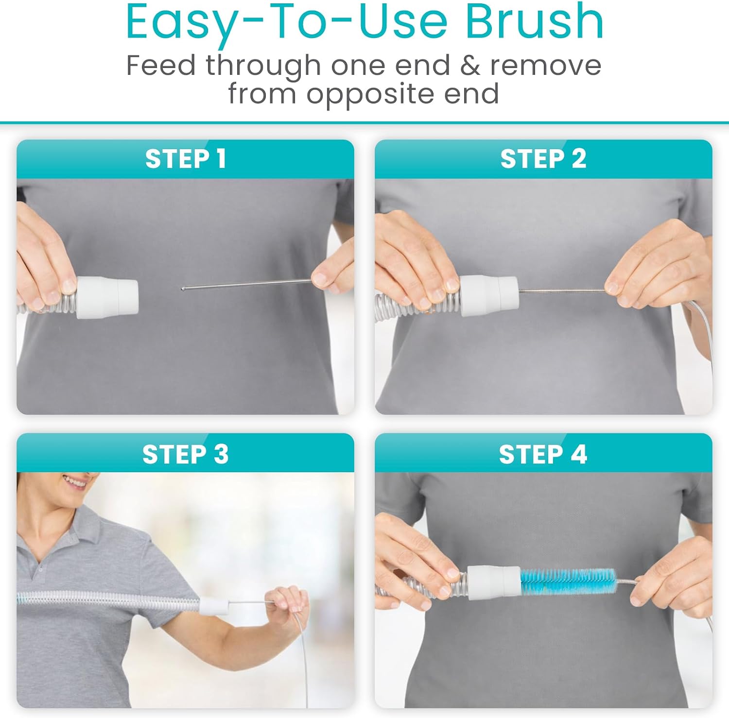Vive CPAP Tube Cleaning Brush - Stainless Steel Cleaner for Mask and Pipe | Wire Bristle Solution - for 7 Foot Hose and 22 mm Diameter - Portable