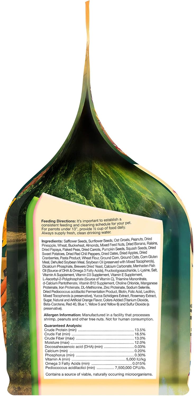 F.M. Brown's Tropical Carnival Gourmet Bird Food for Parrots, African Greys, and Conures Under 13", Probiotics for Digestive Health