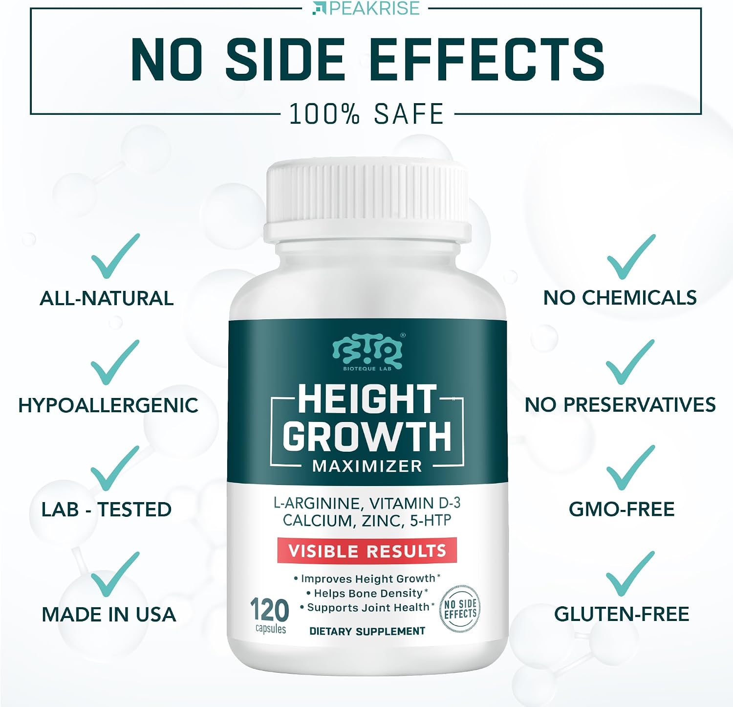 BIOTEQUELAB Height Growth Maximizer, Calcium, Vitamin D3 and Zinc Blend Pills, Bone Growth Supplement for Kids and Teens, Bone Strength