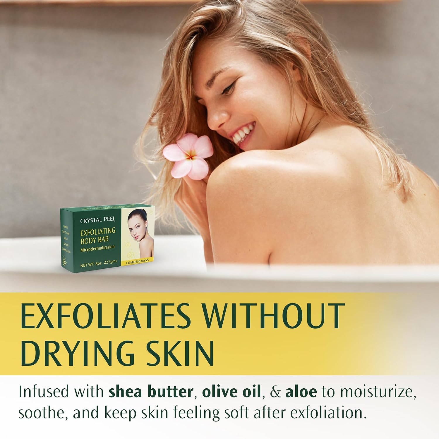 Exfoliating Bar Soap for Men & Women, Crystal Peel Luxury Microdermabrasion Hydrating & Exfoliating Body Soap Bar Solid Magnesium Mineral Scrub for Buffing Away Dirt & Oil Smooths Skin, Lemongrass 8oz