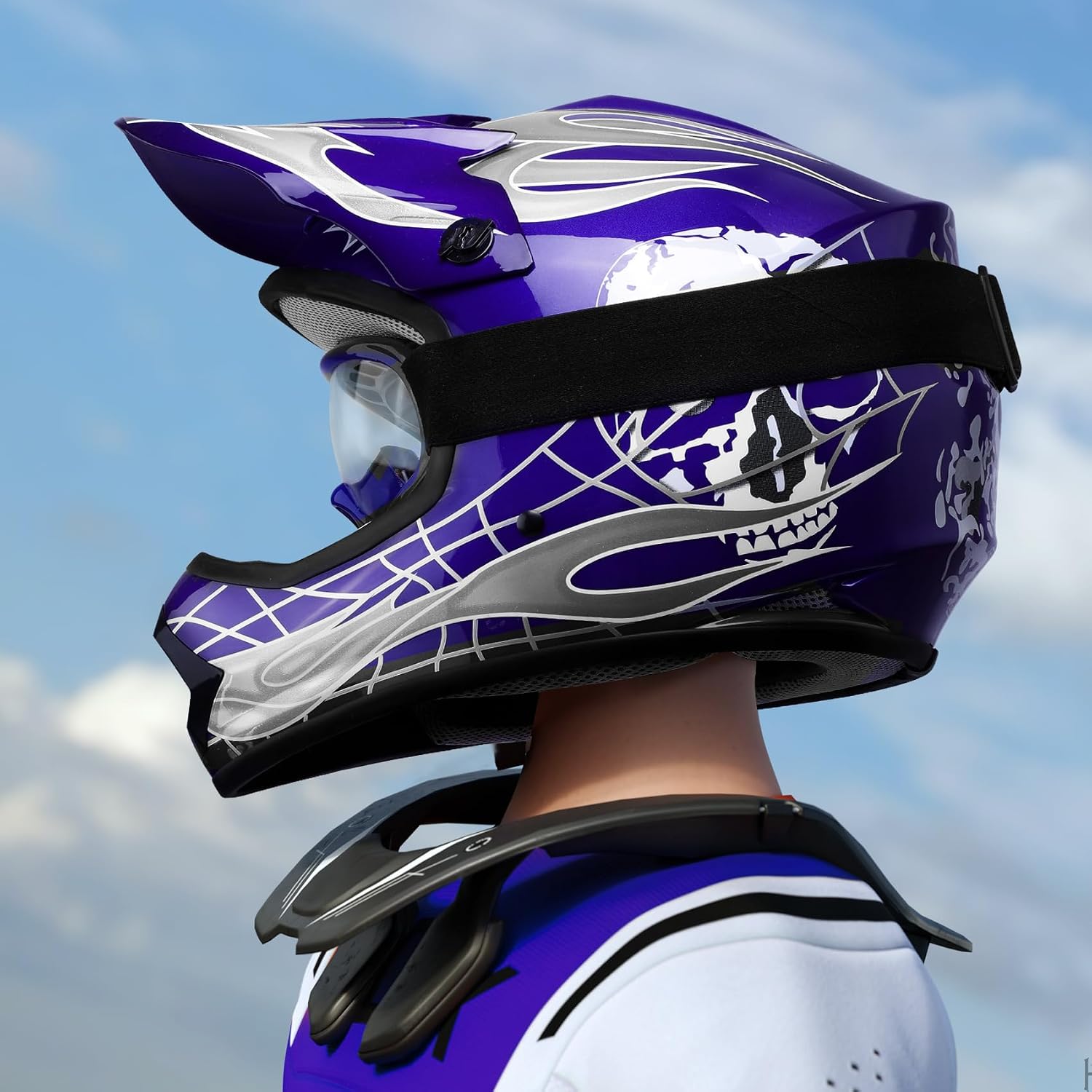 SLMOTO ATV Helmets for Kids Youth DOT Motocross Offroad Street Helmet Motorcycle Blue Helmet Dirt Bike Motocross Helmet+Goggles+Gloves