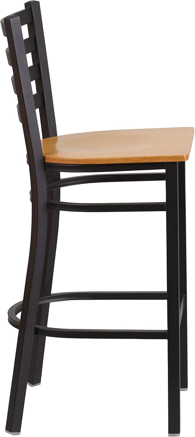 Flash Furniture Hercules Series Ladder Back Metal Restaurant Barstool, Modern Upholstered Armless Bar Height Chair for Restaurants and Kitchens, Black | Vinyl Upholstery, Durable Construction, Commercial Use